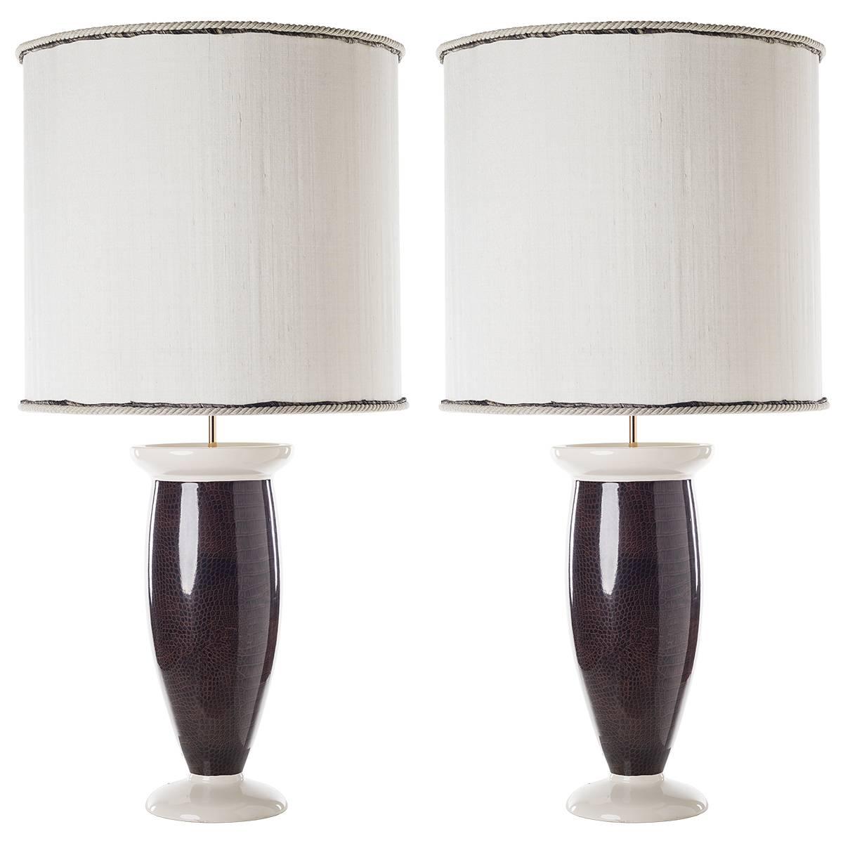 Contemporary Table Lamps, Crocodile Skin Design For Sale