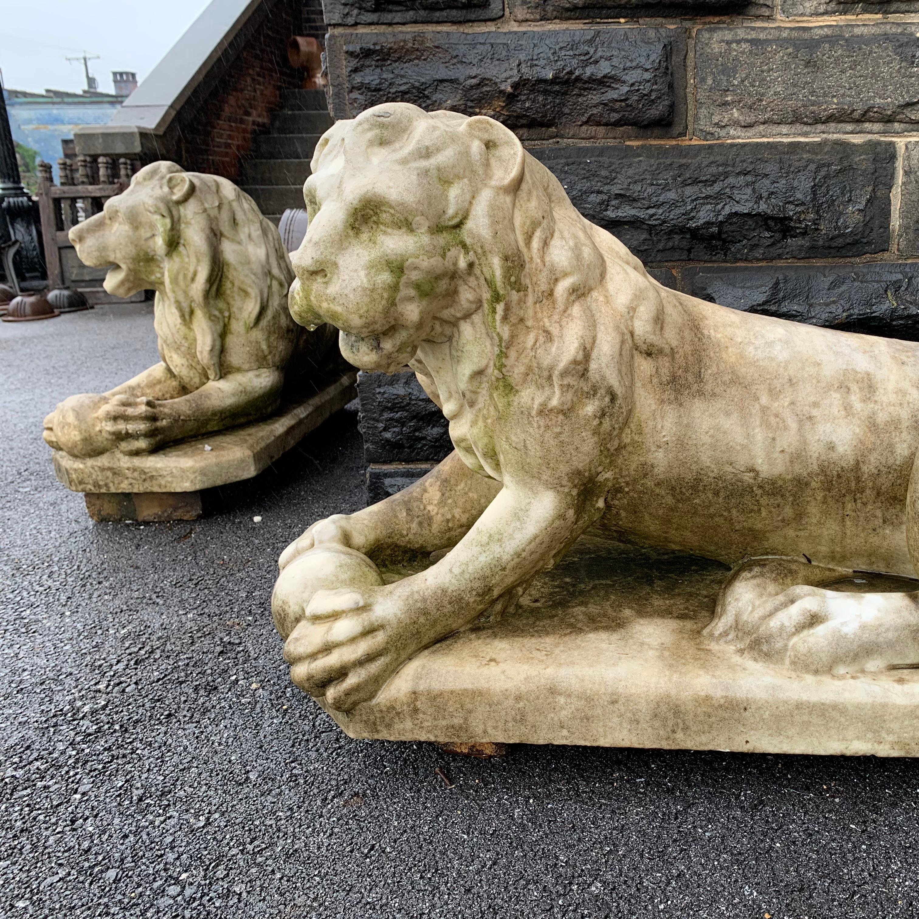 Pareja de Leones Estatuarios de Mármol Georgiano en venta