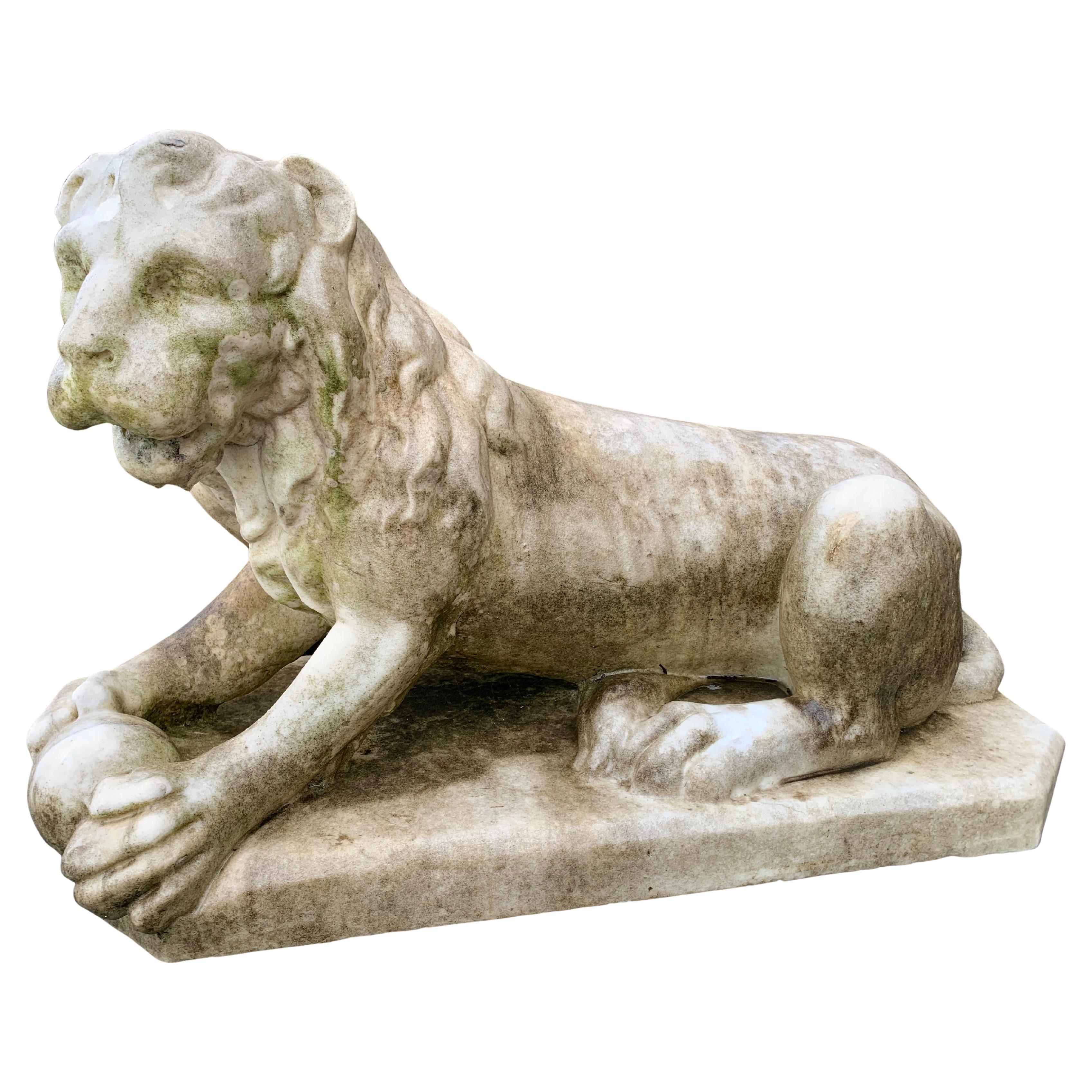 Pair of Statuary Marble Lions