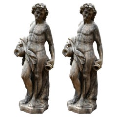 PAIR OF STATUE OF BACCHUS IN CEMENT HEIGHT 240 CM WITH BASE 20th century