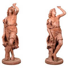 Pareja de Estatua " La Riqueza" en  Terracota Impruneta Siglo XX H: 128cm