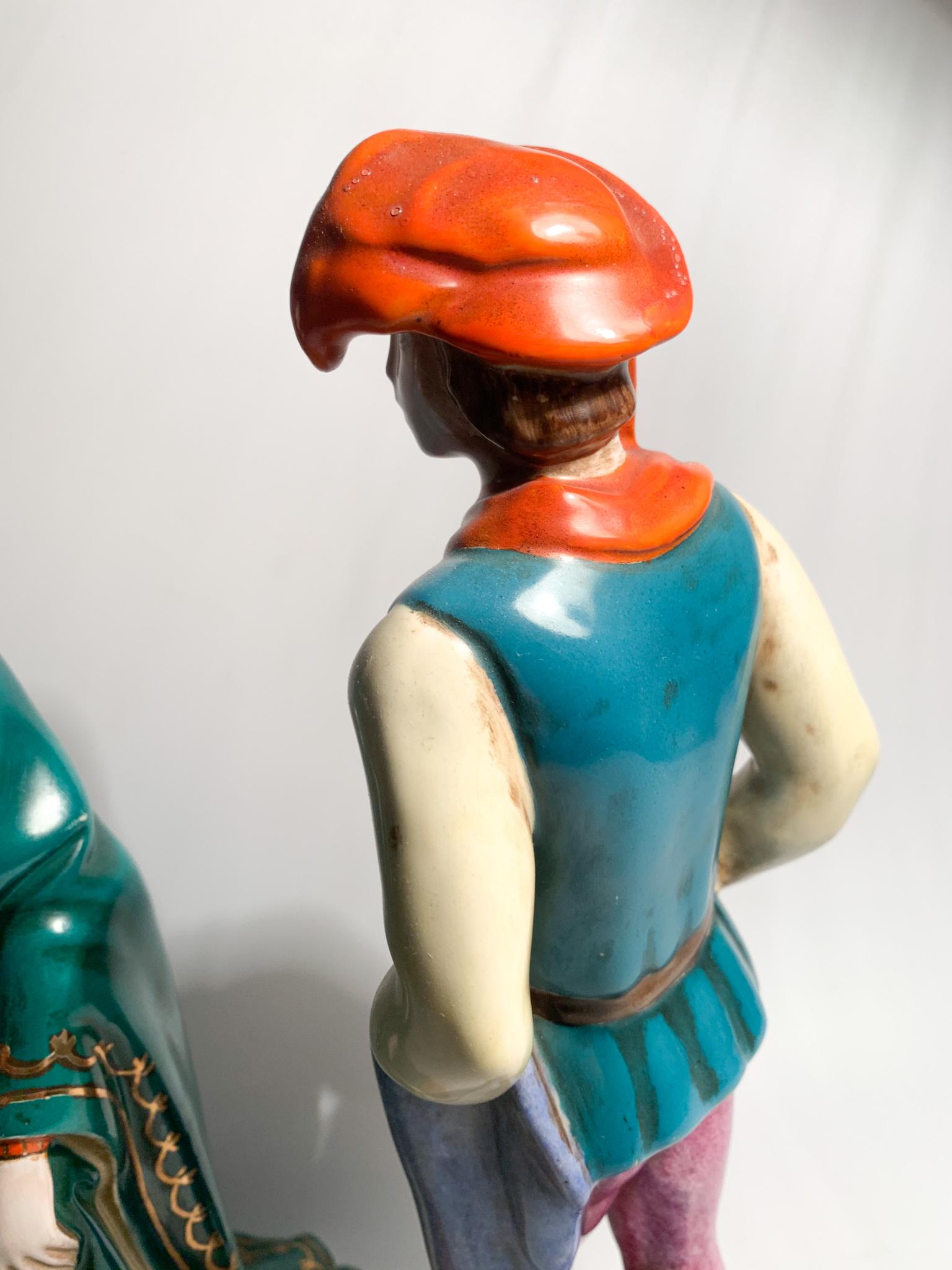 Pair of Statues of a Lady and a Gentleman in Ceramic by Zaccagnini 1940 For Sale 6