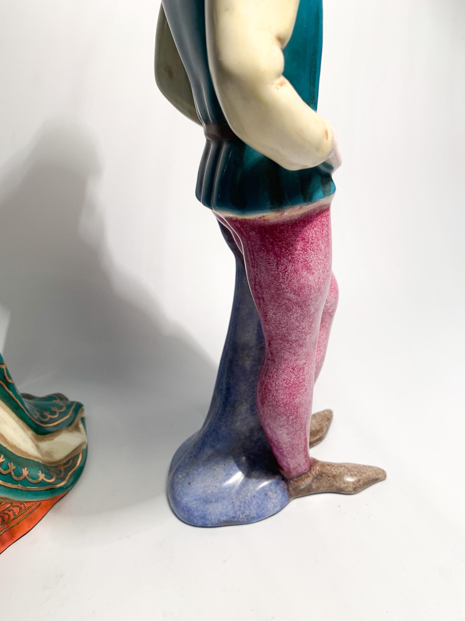 Pair of Statues of a Lady and a Gentleman in Ceramic by Zaccagnini 1940 For Sale 7