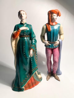 Pair of Statues of a Lady and a Gentleman in Ceramic by Zaccagnini 1940