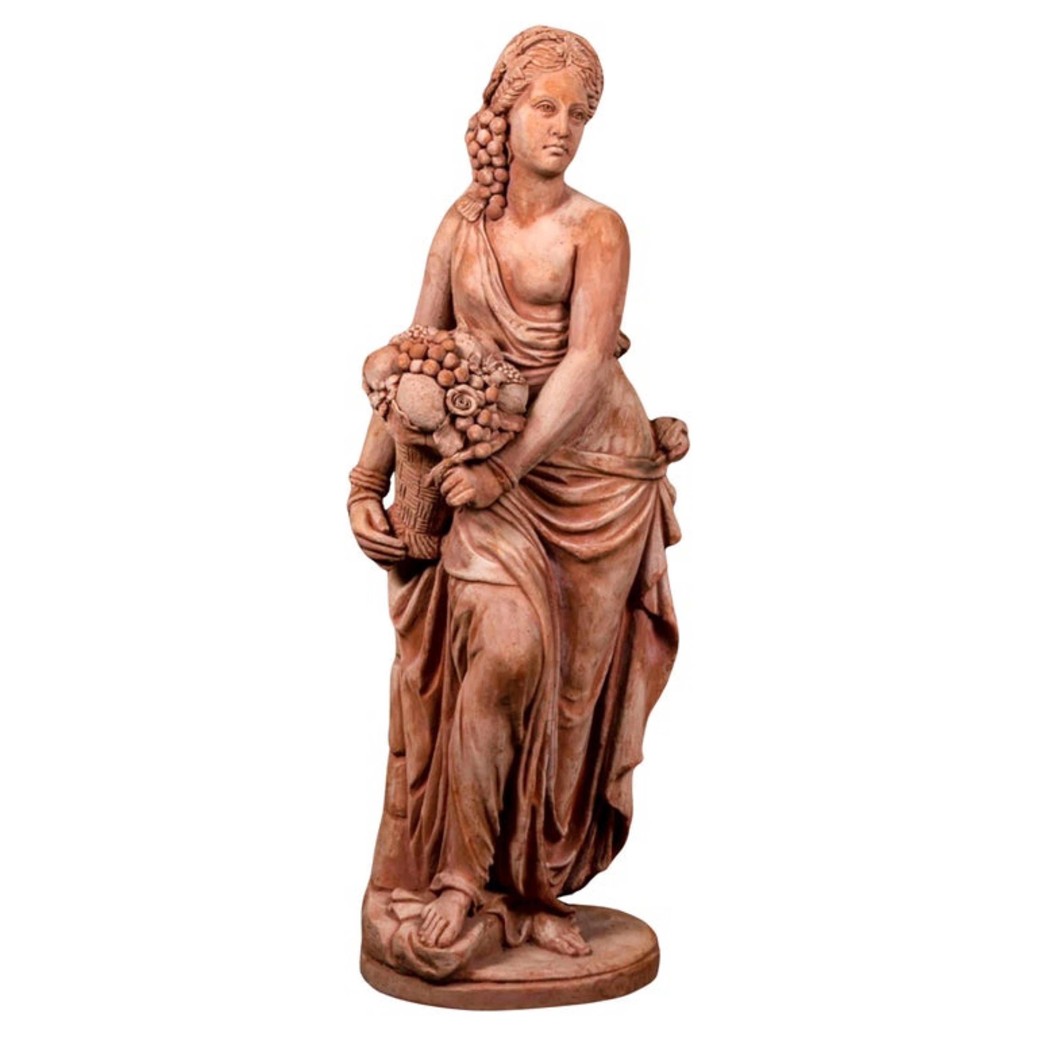 Fatto a mano Coppia di Statue dell'Abbondanza in Terracotta Impruneta XX secolo in vendita