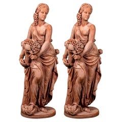 Coppia di Statue dell'Abbondanza in Terracotta Impruneta XX secolo
