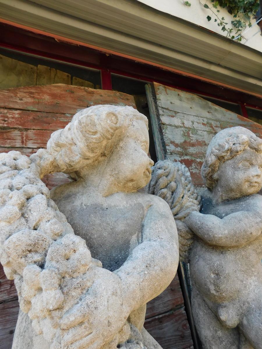 Italian Pair of Statues Sculptures of Stone Cherubs, Italy