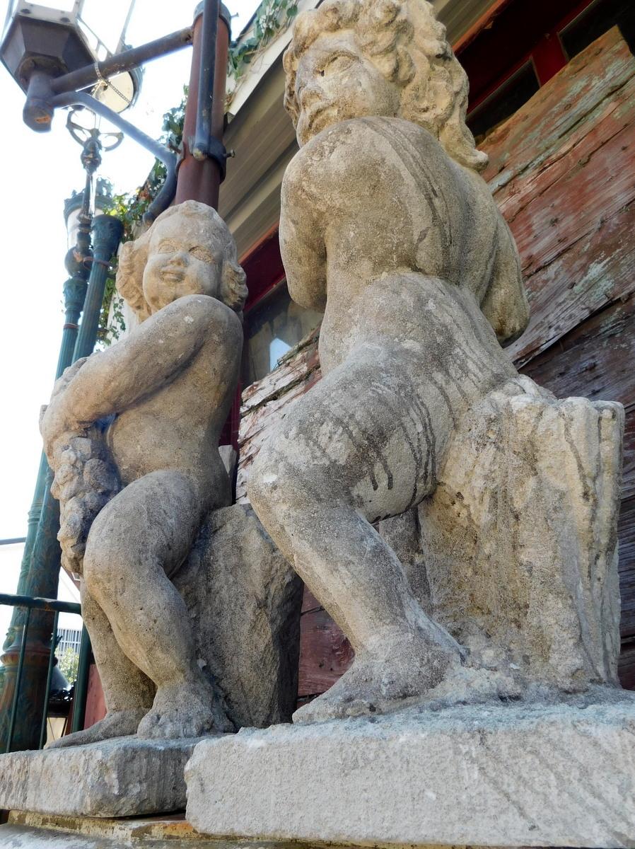Pair of Statues Sculptures of Stone Cherubs, Italy 1