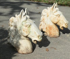 Pair of Statuesque Cast Iron Horse Head Gate Post Finials