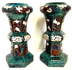 21st Century Pair Of Tall Ceramic Glaze Chinese Export Garden Plant Stands