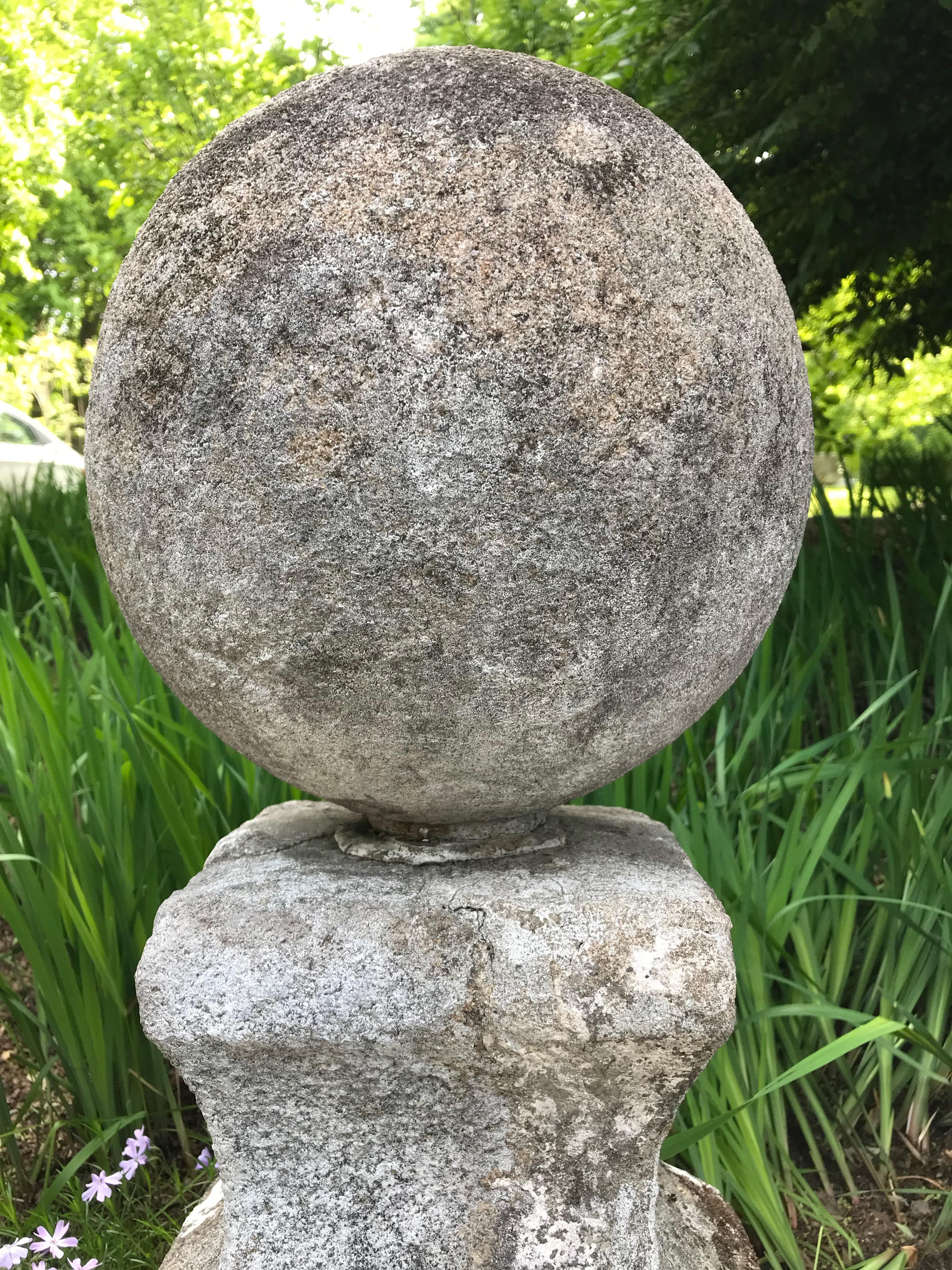 Pair of Statuesque French 18th Century Hand Carved Limestone French Ball Finials 11