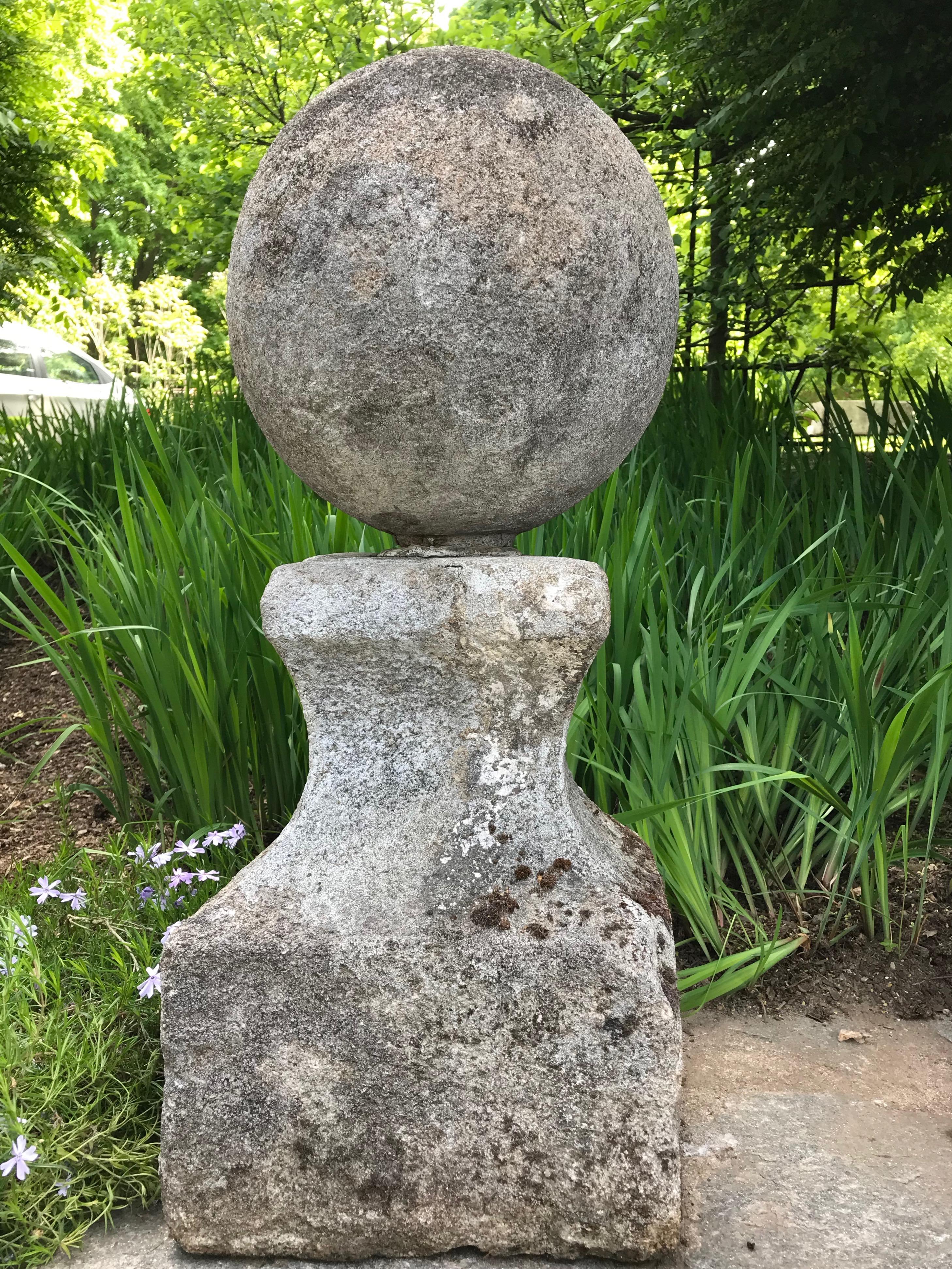 Pair of Statuesque French 18th Century Hand Carved Limestone French Ball Finials 5