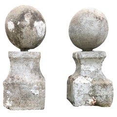 Pair of Statuesque French 18th Century Hand Carved Limestone French Ball Finials