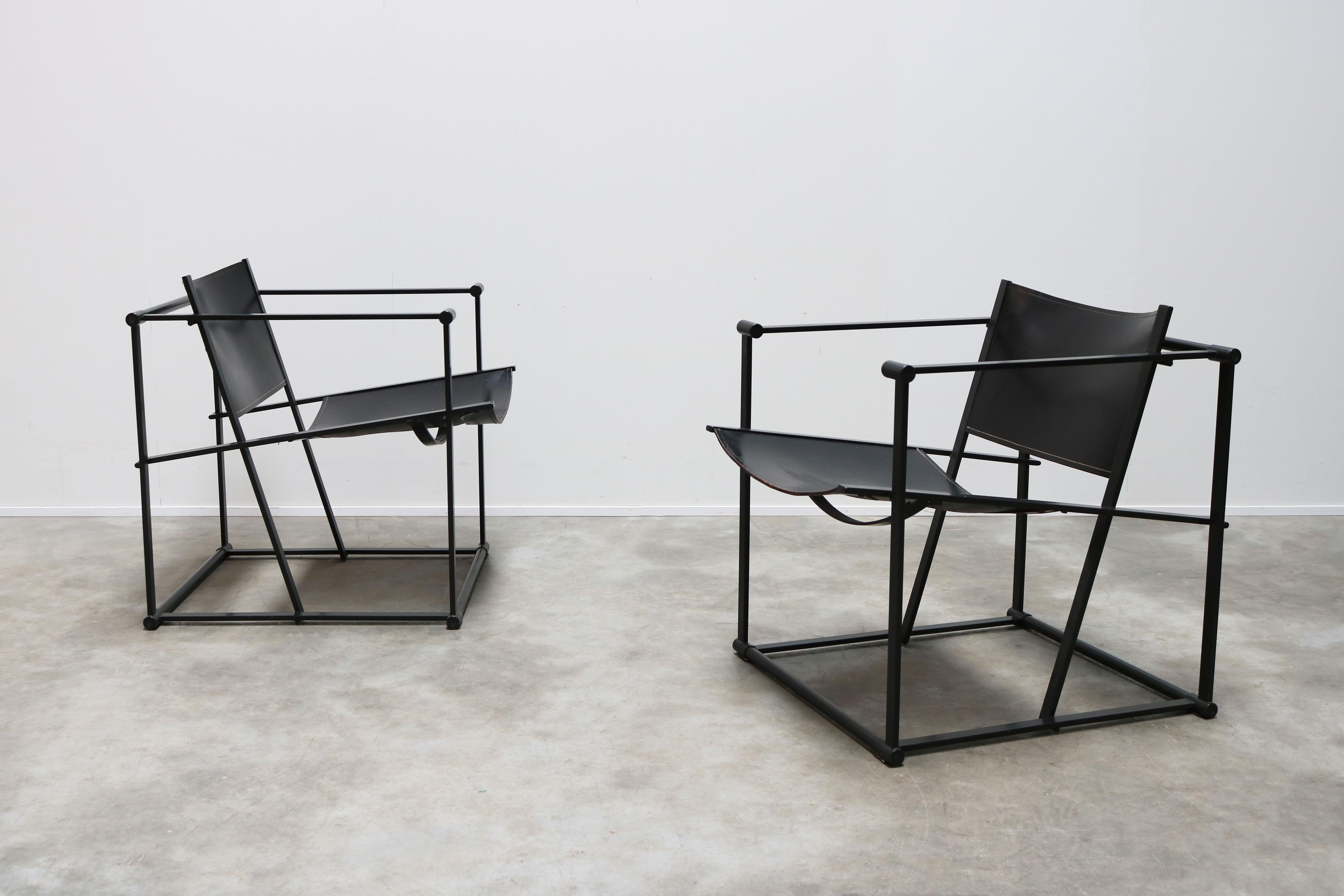 Pair of Steel and Black Leather FM62 Chairs by Radboud Van Beekum for Pastoe 4