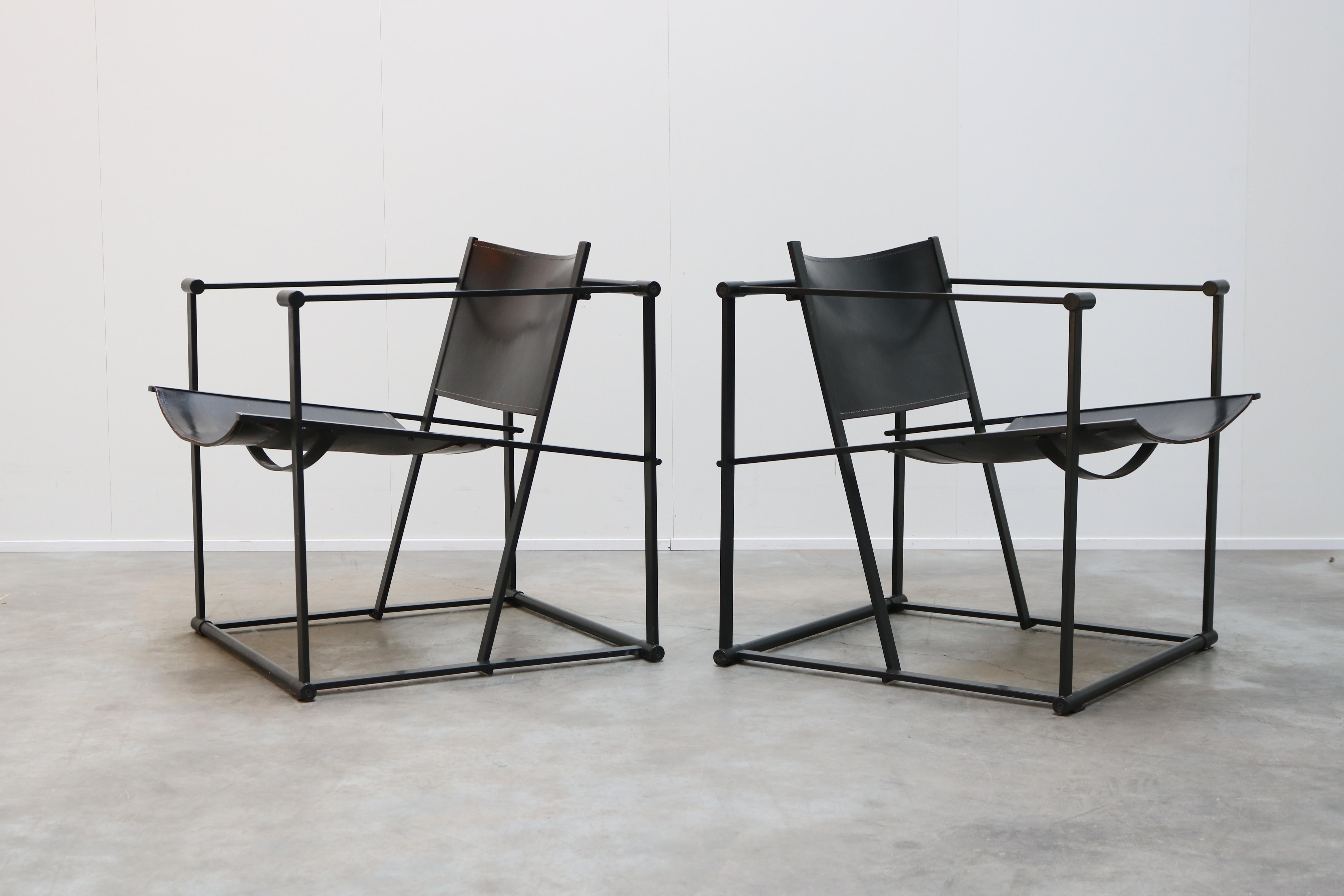 Pair of Steel and Black Leather FM62 Chairs by Radboud Van Beekum for Pastoe 7