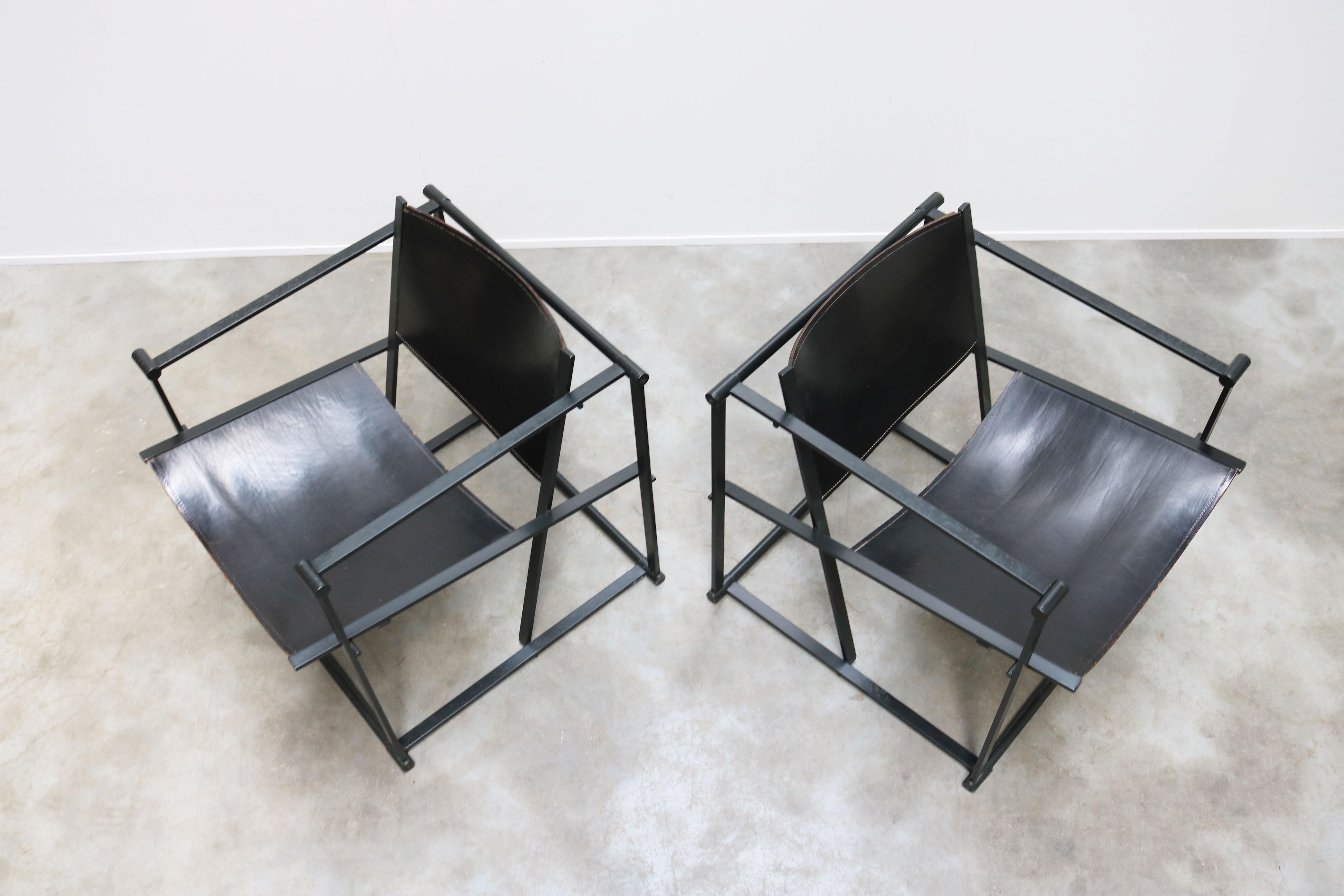 Pair of Steel and Black Leather FM62 Chairs by Radboud Van Beekum for Pastoe In Good Condition In Ijzendijke, NL