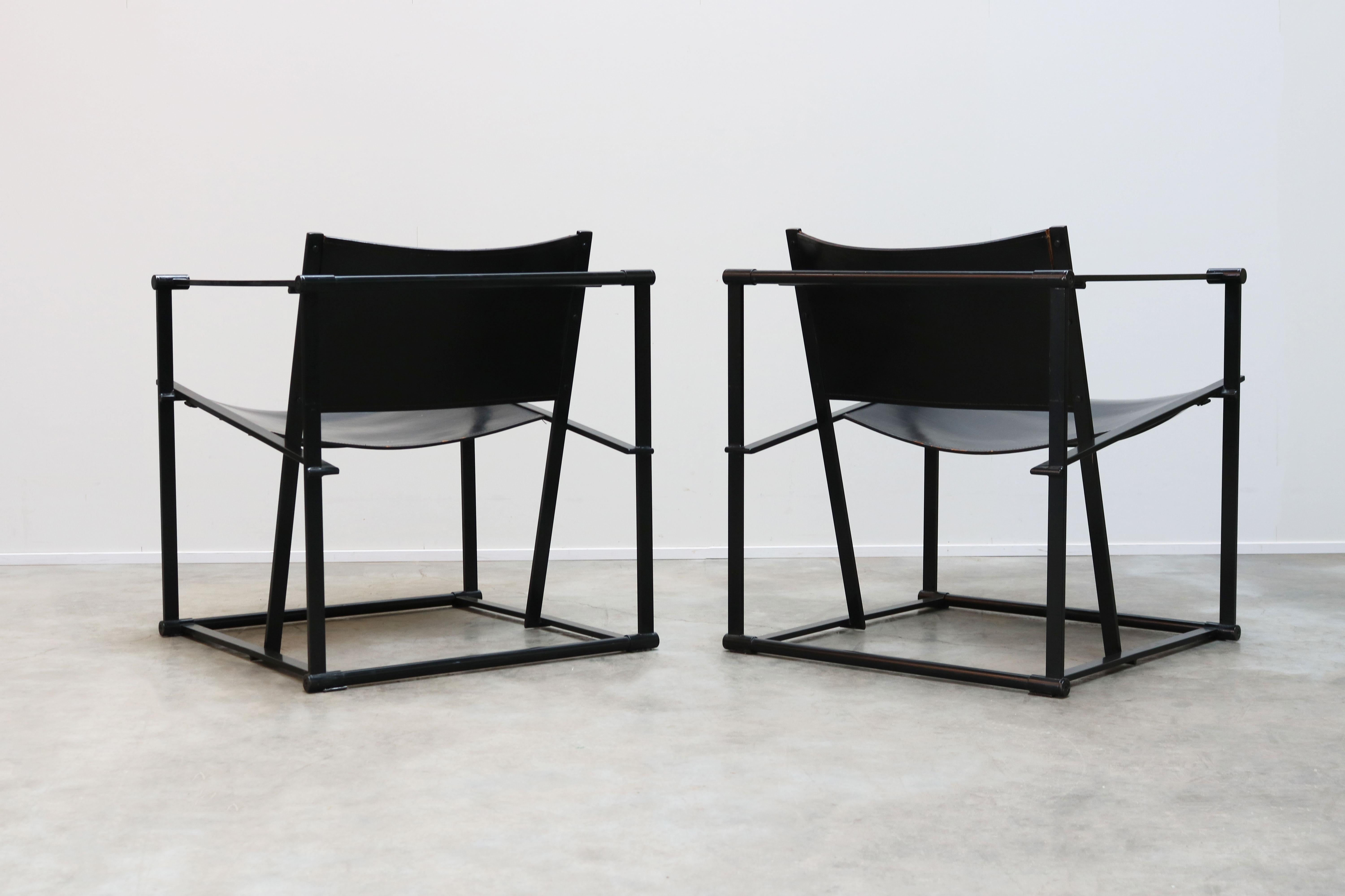 Pair of Steel and Black Leather FM62 Chairs by Radboud Van Beekum for Pastoe 1