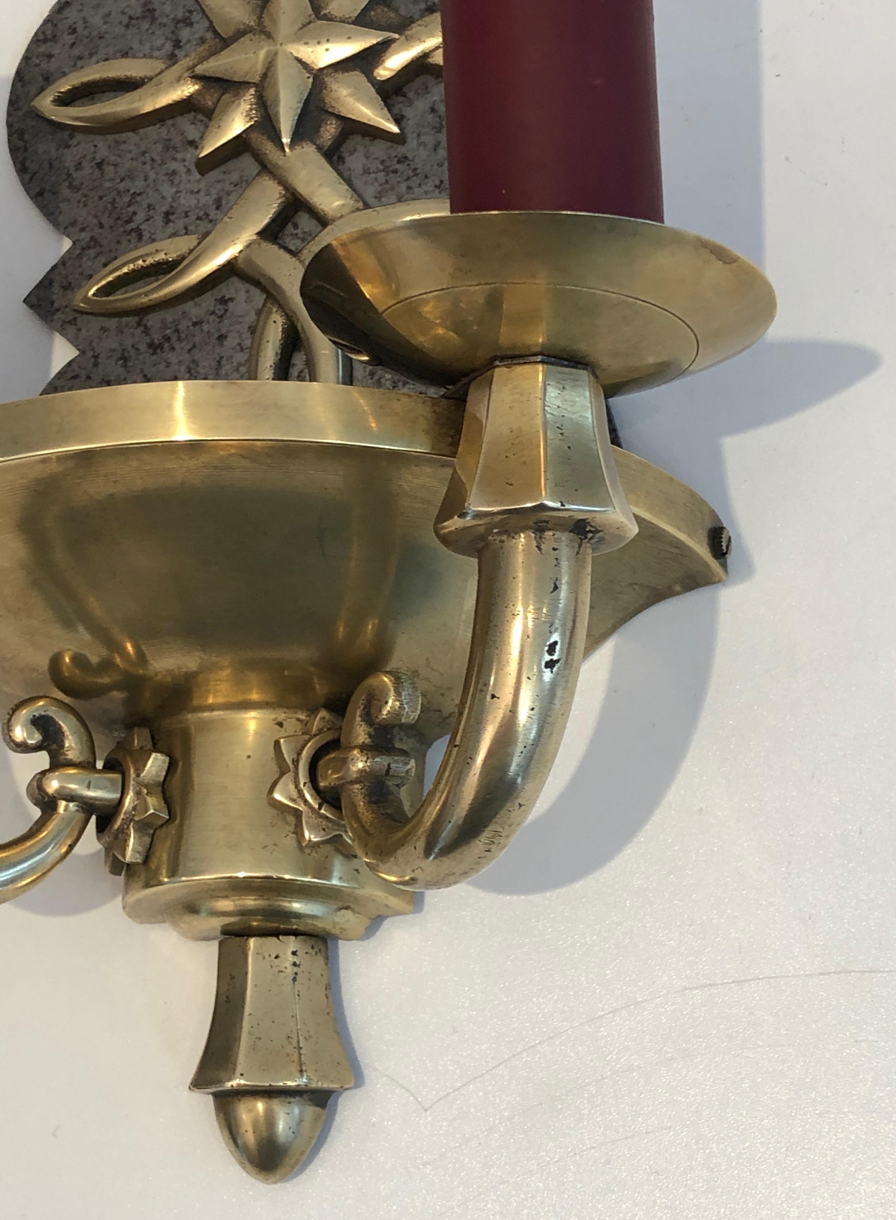 Pair of Steel and Brass Art Deco Wall Lights, in the Style of Jules Leleu For Sale 13