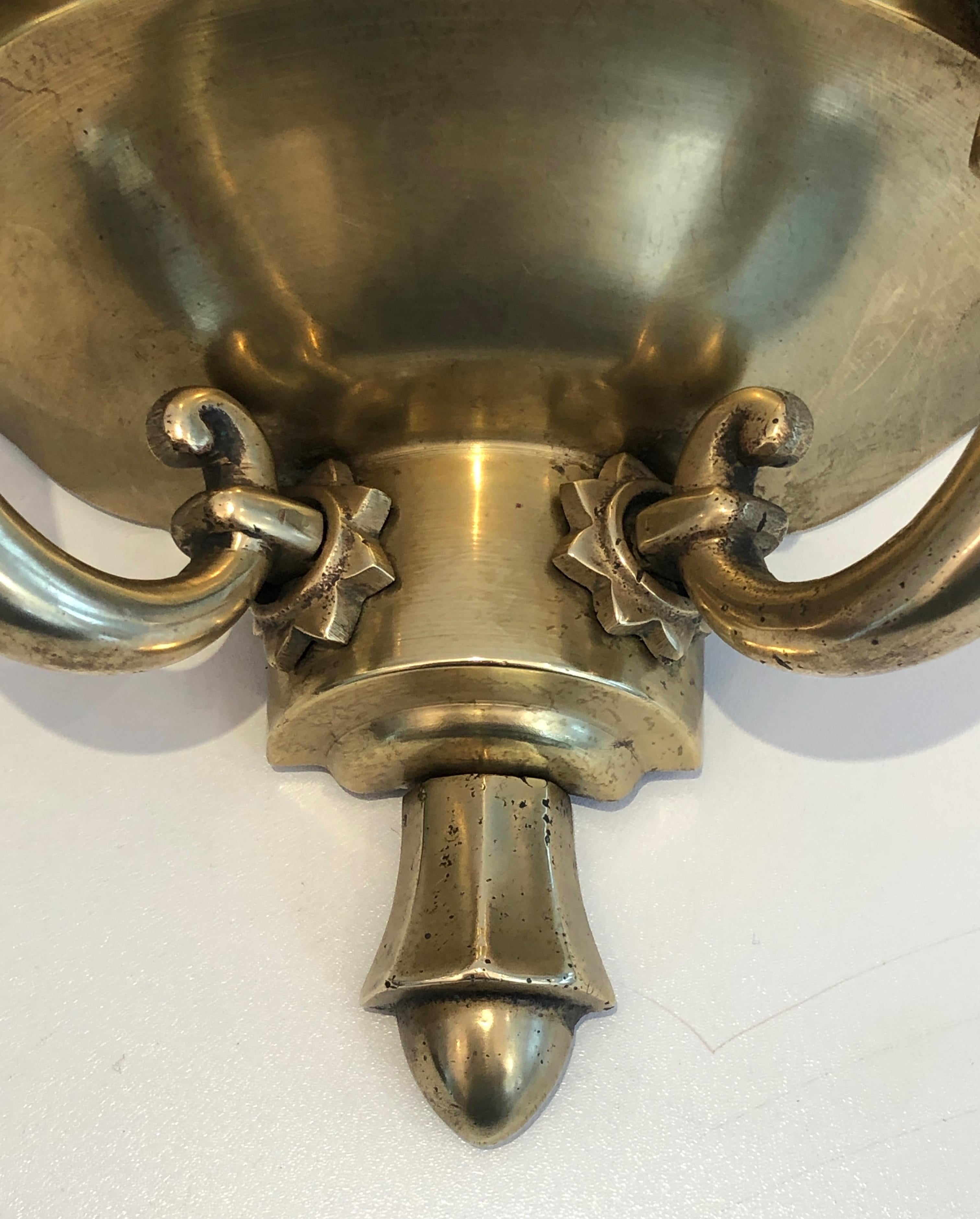 Pair of Steel and Brass Art Deco Wall Lights, in the Style of Jules Leleu For Sale 3