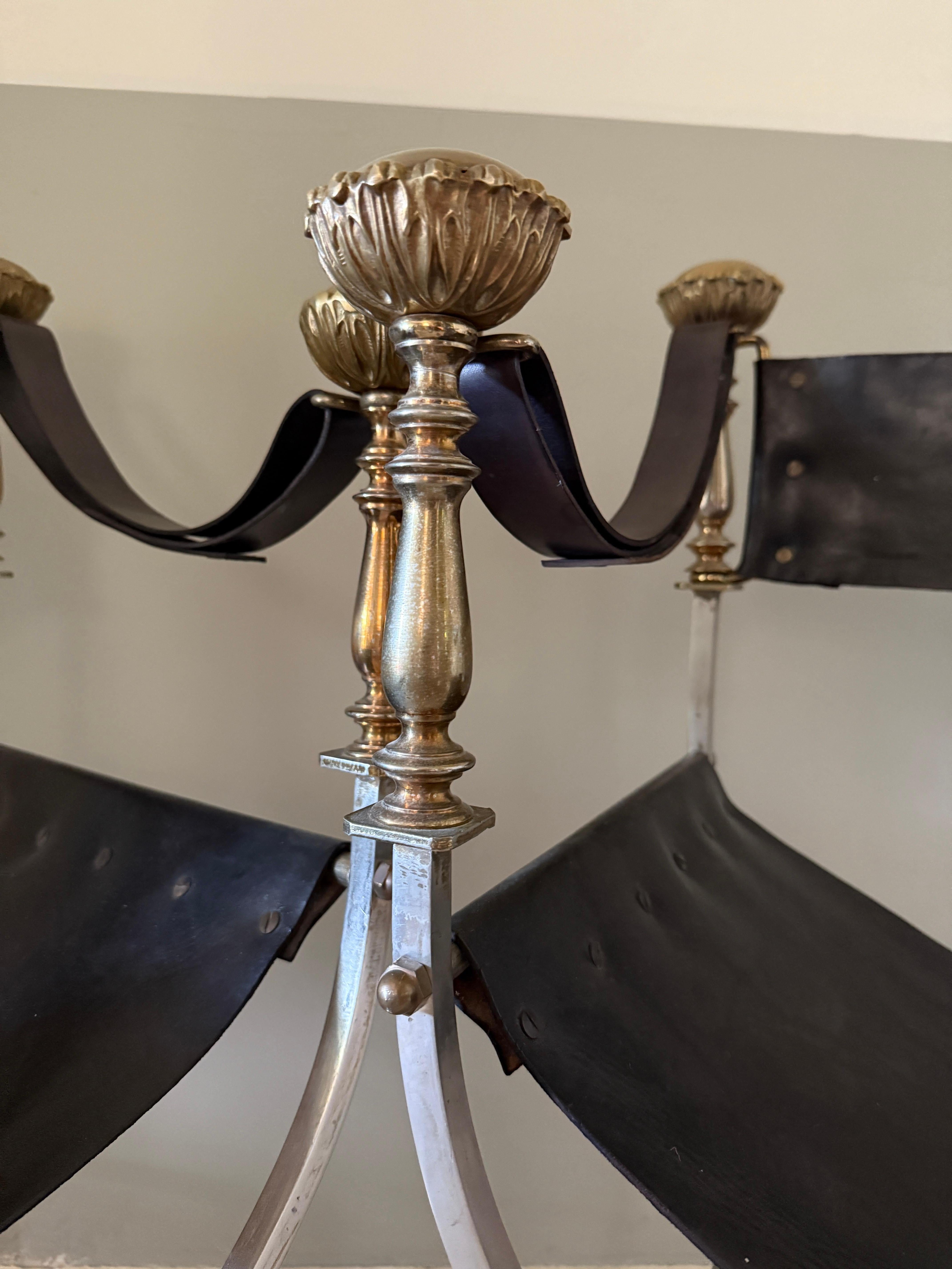 Late 20th Century Pair of steel and brass french armchairs attributed to Maison Jansen For Sale