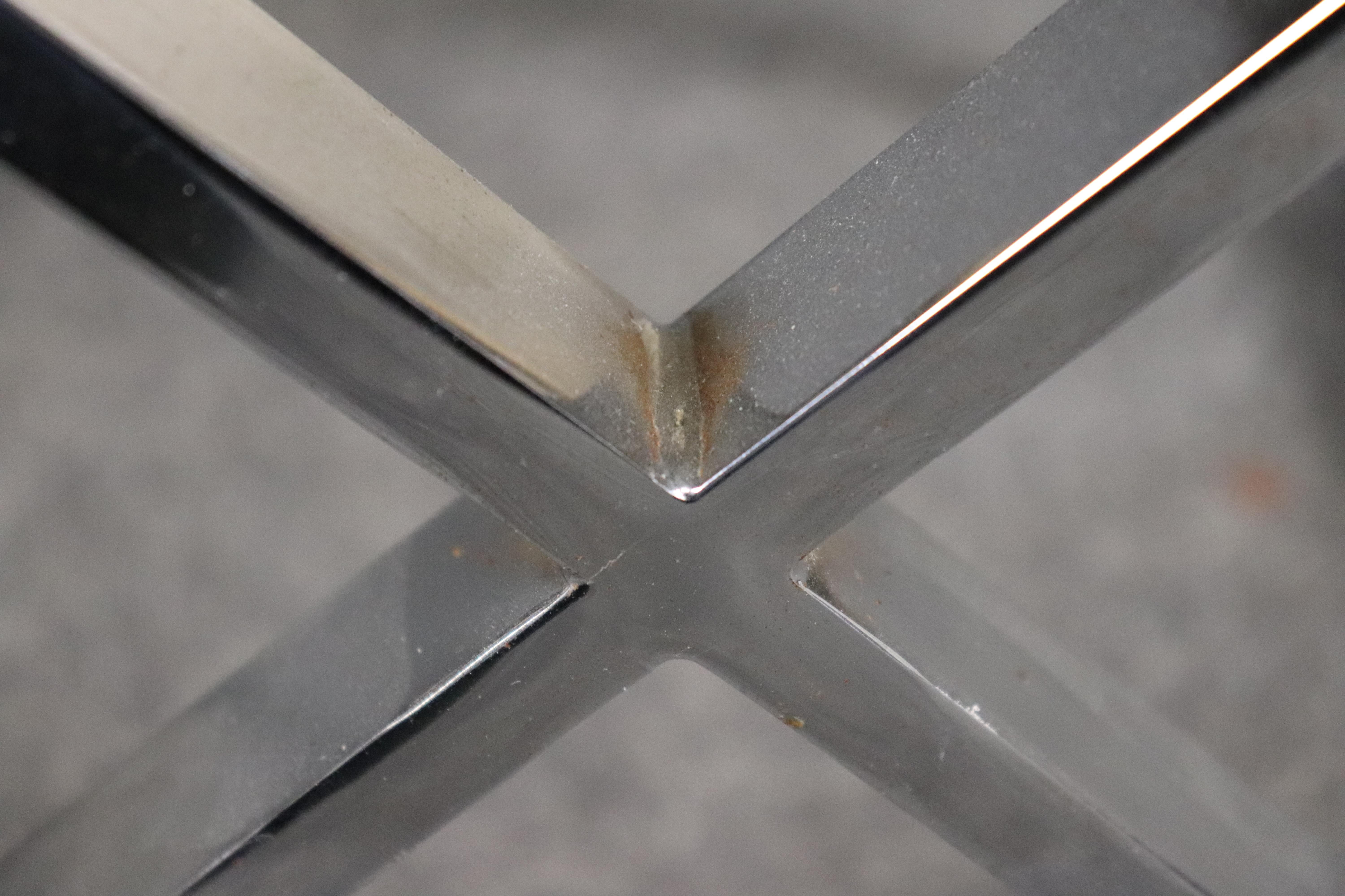 Pair of Steel and Brass maison Jansen Style X Form Benches with Leather For Sale 5
