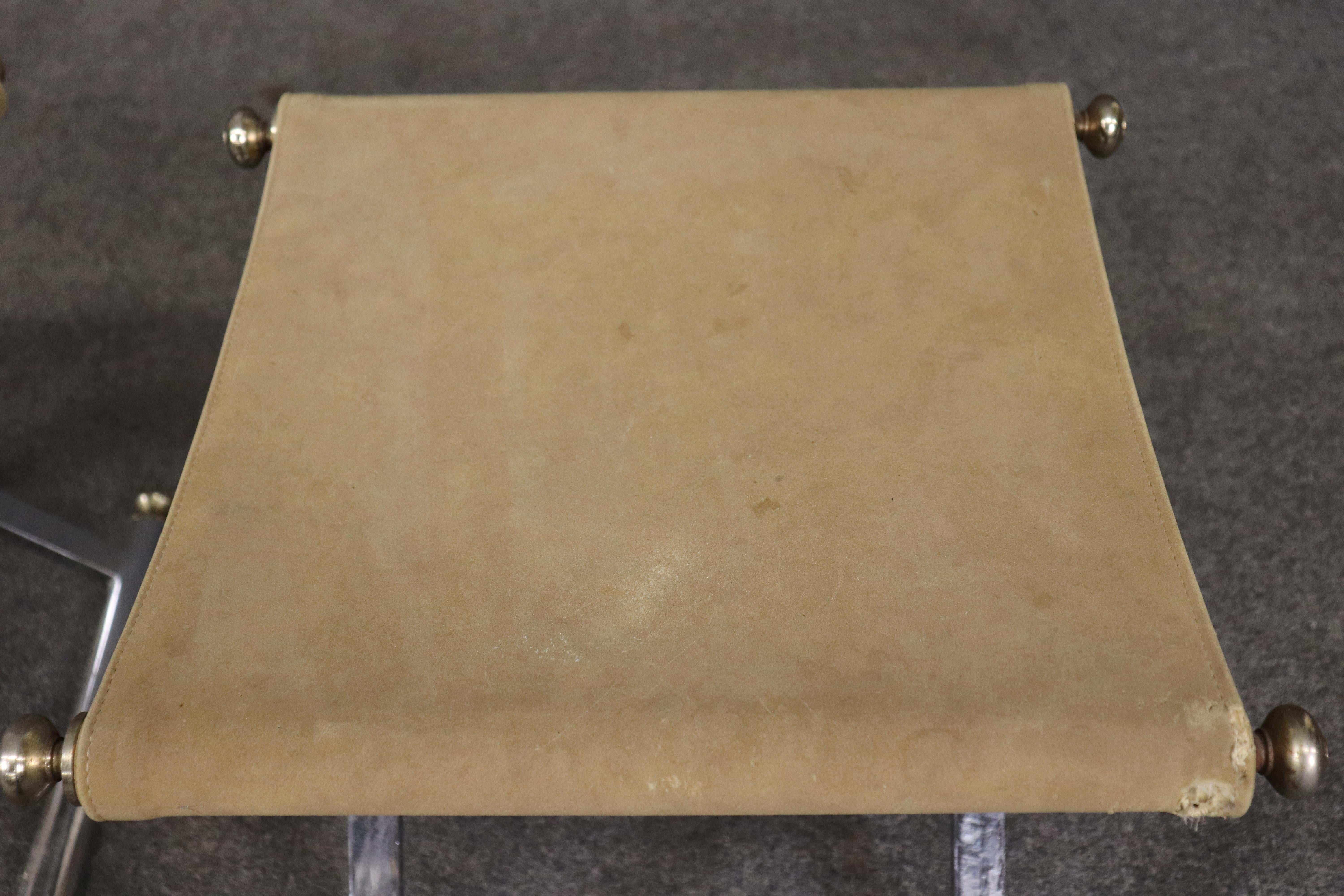 Pair of Steel and Brass maison Jansen Style X Form Benches with Leather For Sale 6