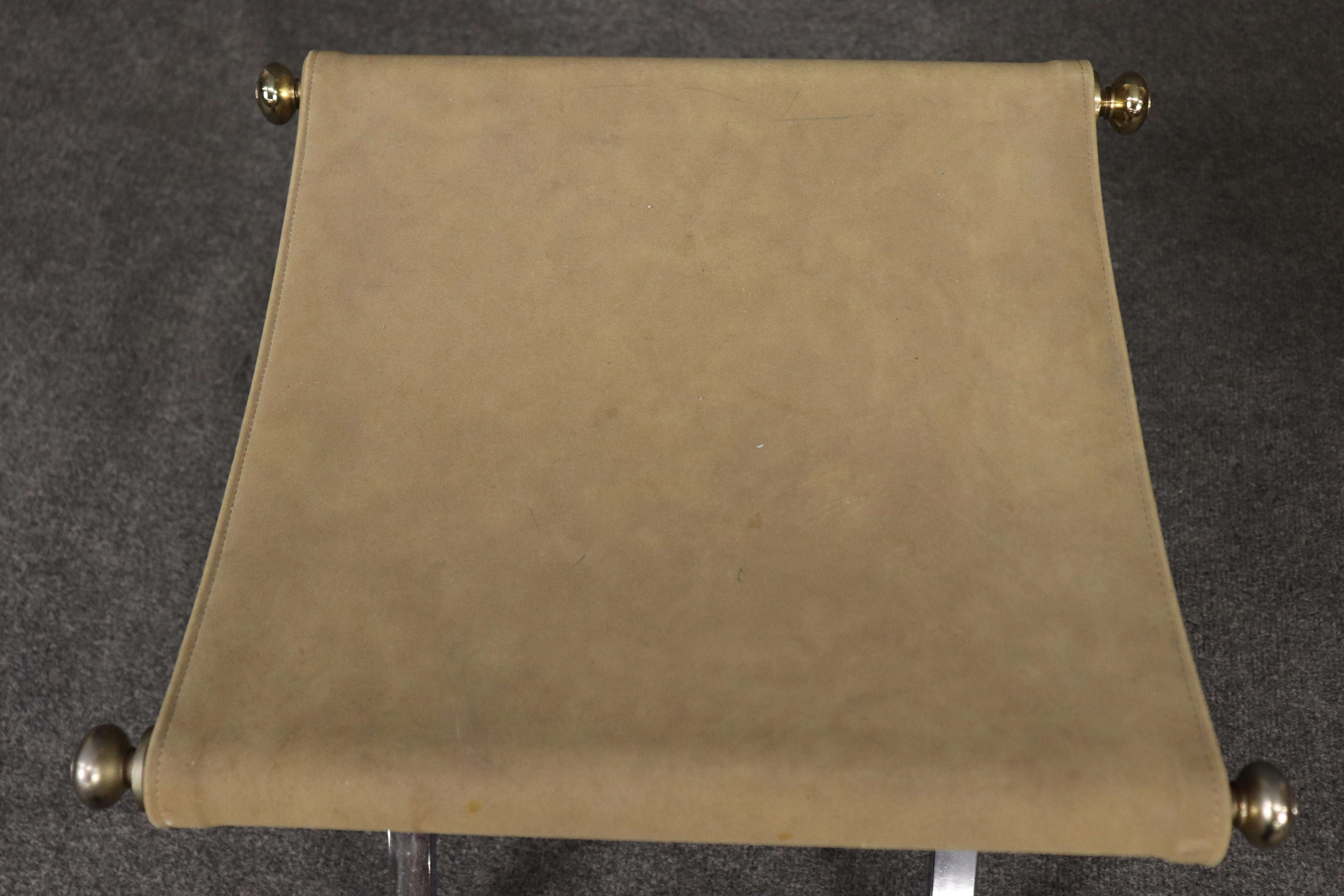 Pair of Steel and Brass maison Jansen Style X Form Benches with Leather For Sale 7