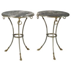 Pair of Steel and Brass Marble-Top Gueridons