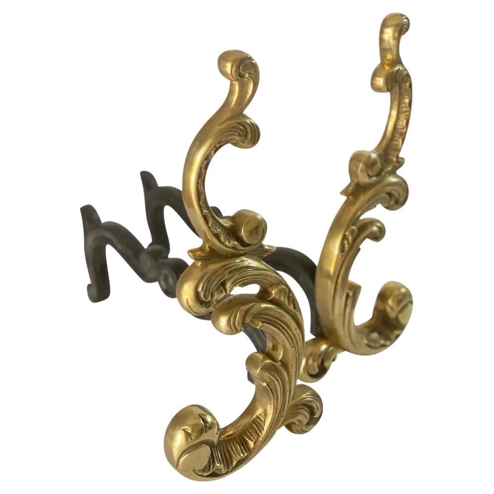 Pair of Steel and Bronze Andirons, Black and Gold Color, France, 19th Century For Sale