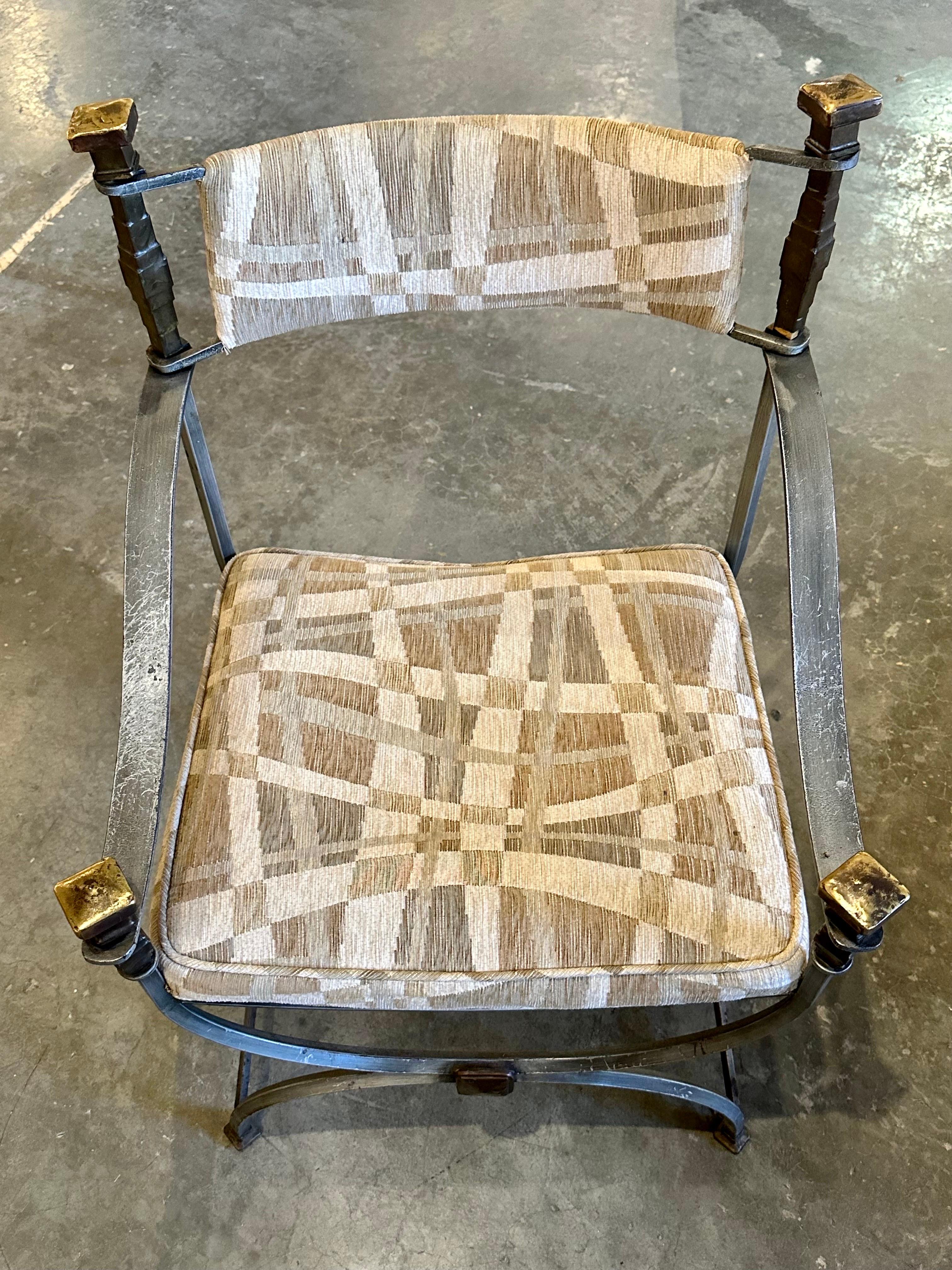 Pair of Steel and Bronze Savaranolla Chairs For Sale 7