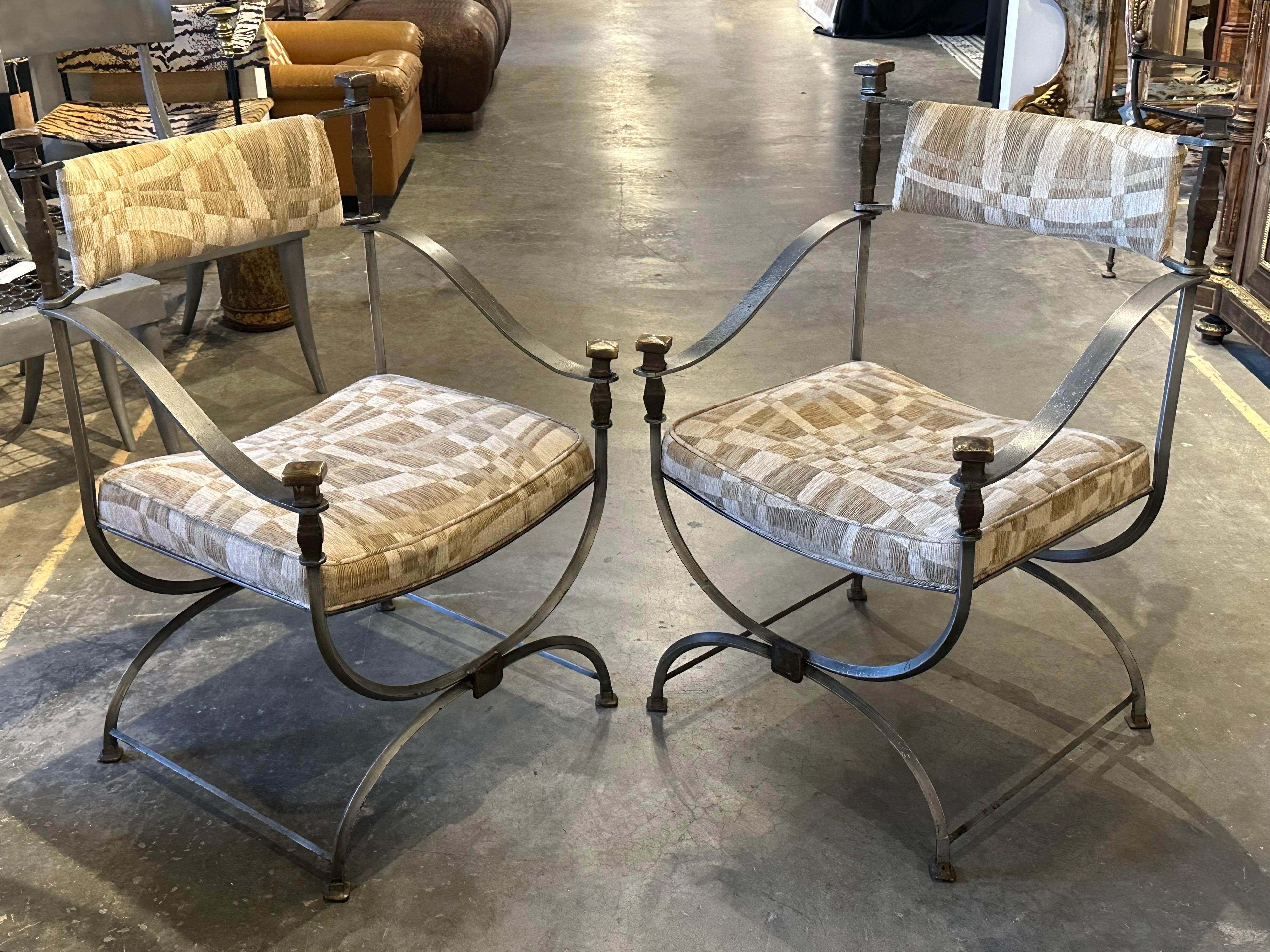 Pair of Steel and Bronze Savaranolla Chairs For Sale 8