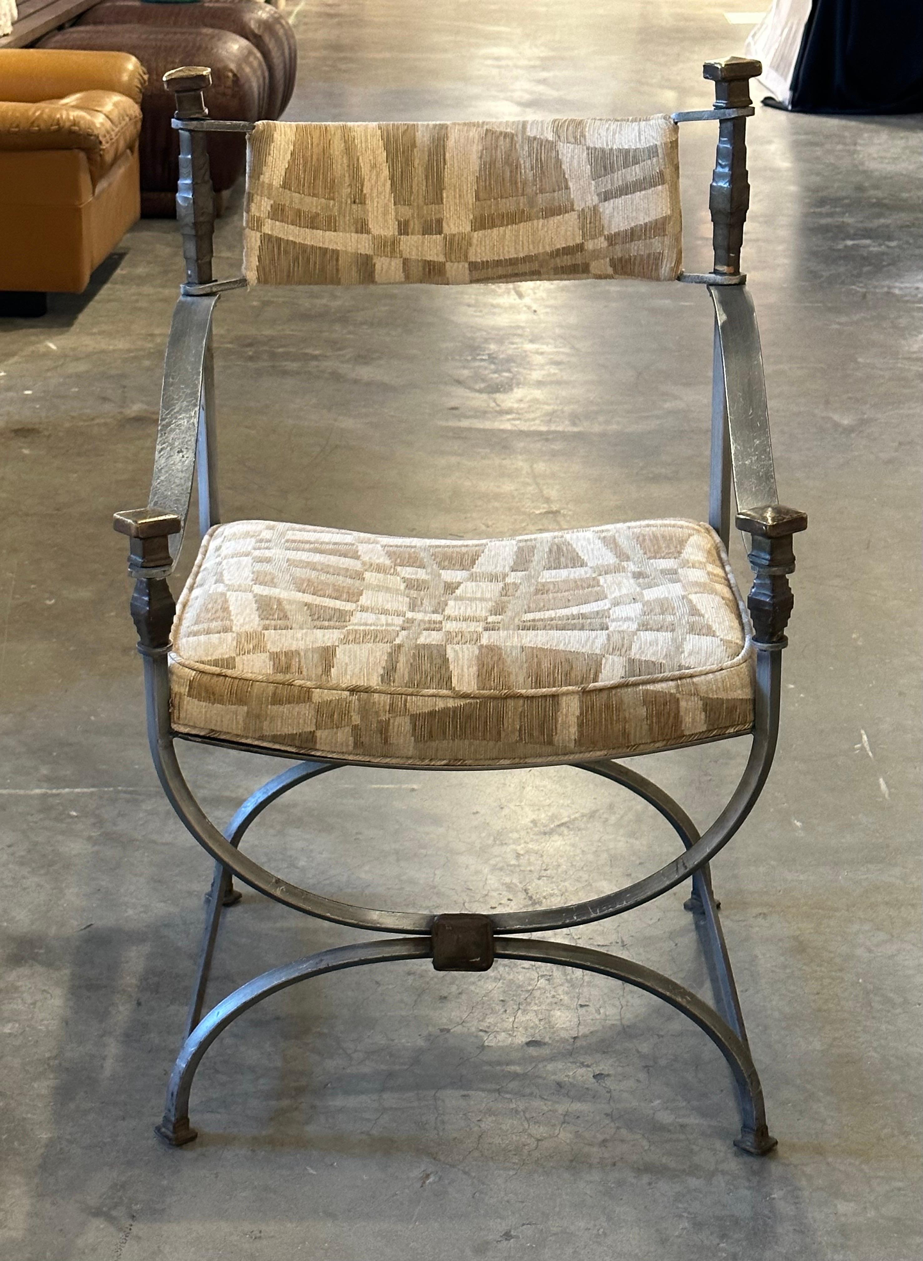 American Pair of Steel and Bronze Savaranolla Chairs