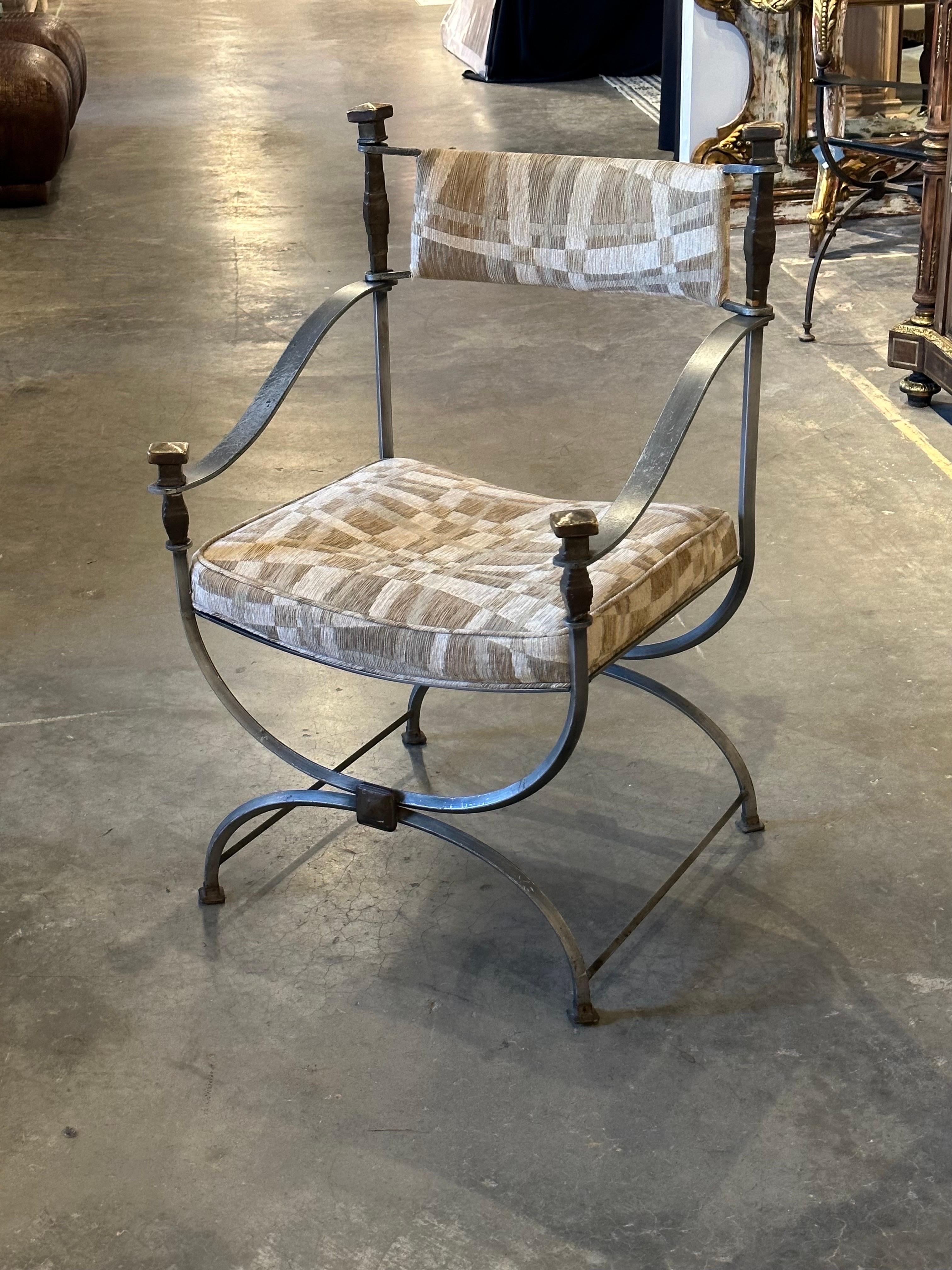Pair of Steel and Bronze Savaranolla Chairs In Good Condition For Sale In North Miami, FL