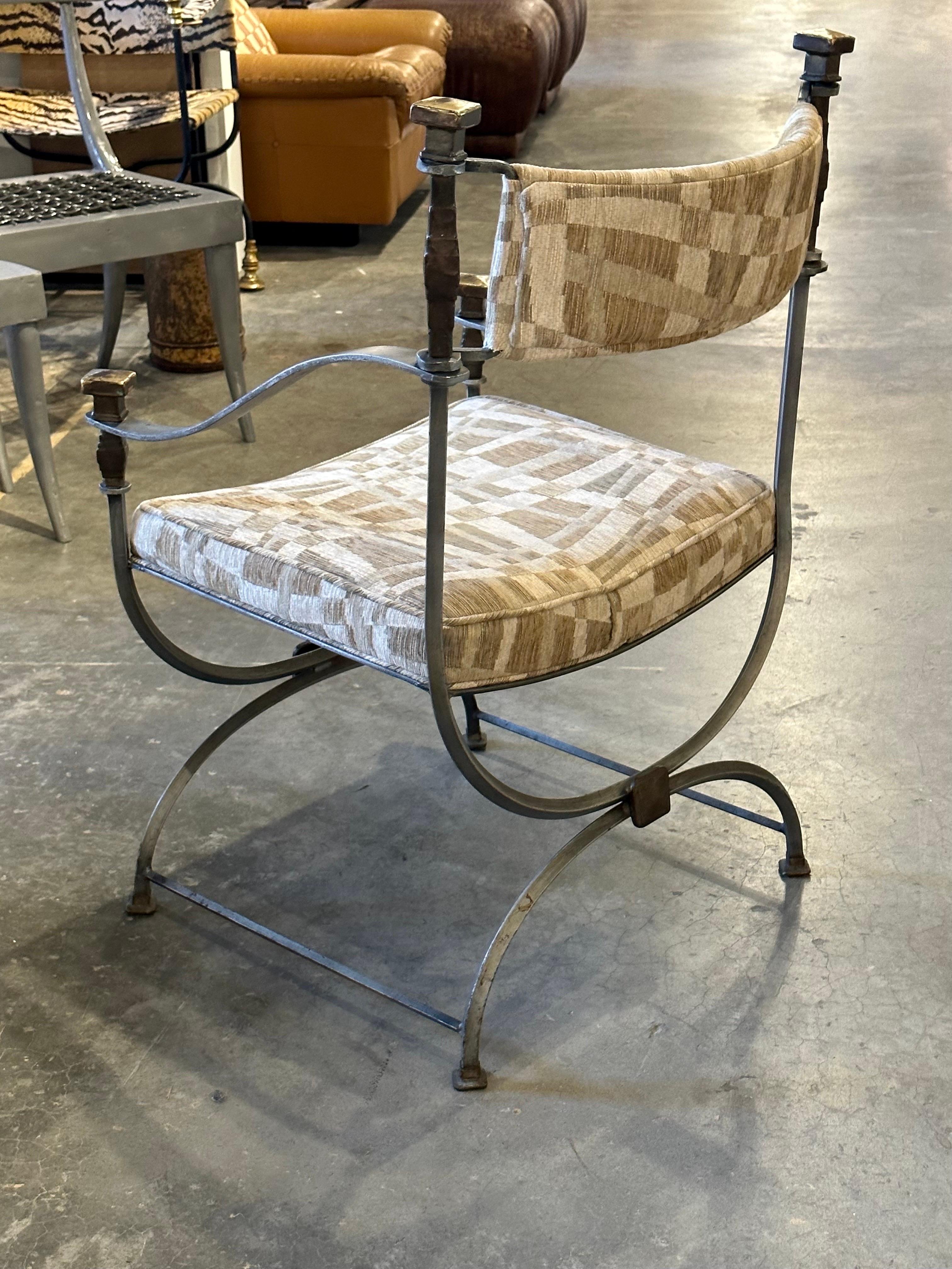 Pair of Steel and Bronze Savaranolla Chairs For Sale 3
