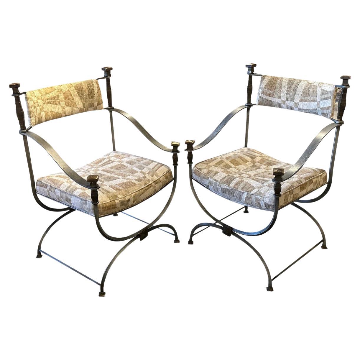 Pair of Steel and Bronze Savaranolla Chairs For Sale