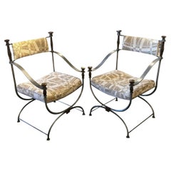 Pair of Steel and Bronze Savaranolla Chairs