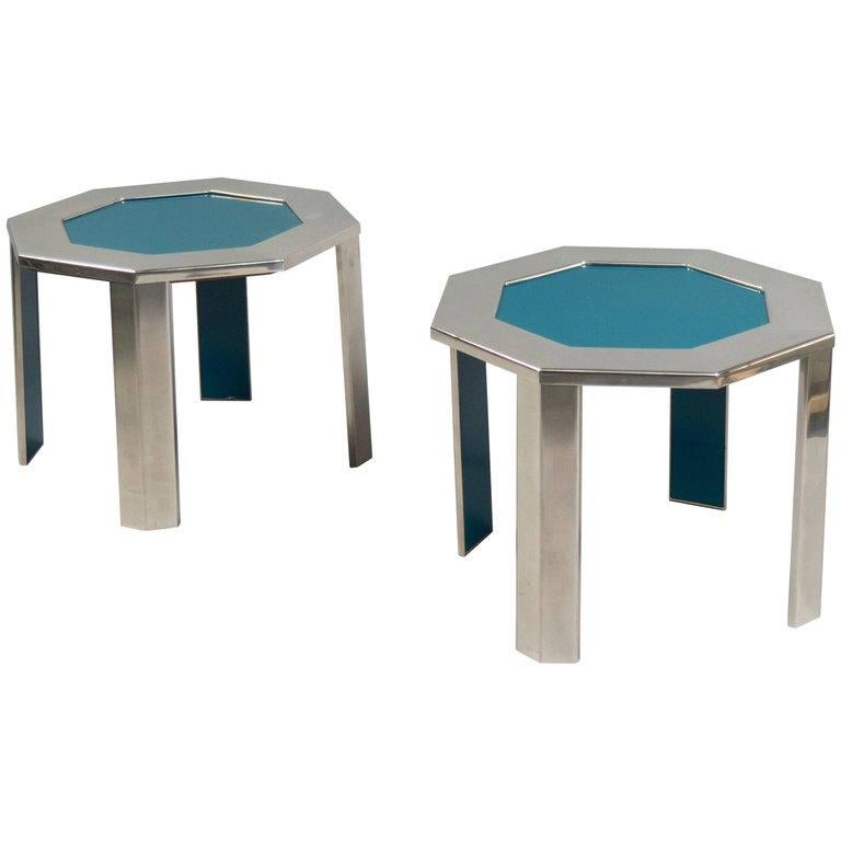 French Pair of Steel and Formica Side Tables, France, 1970s