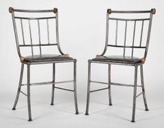Pair of Steel and Gilt Metal Hall Chairs