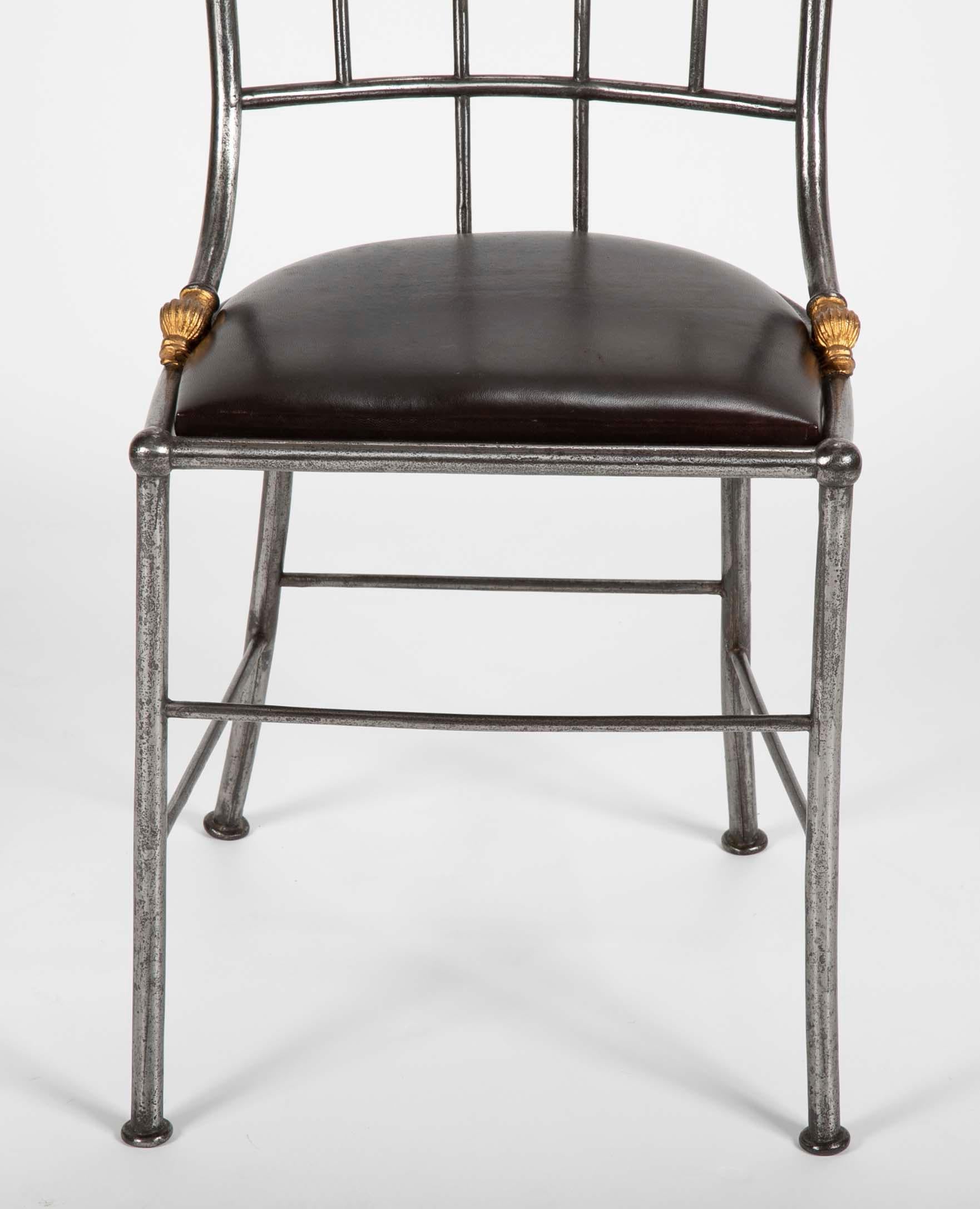 Pair of Steel and Gilt Metal Hall Chairs For Sale 1