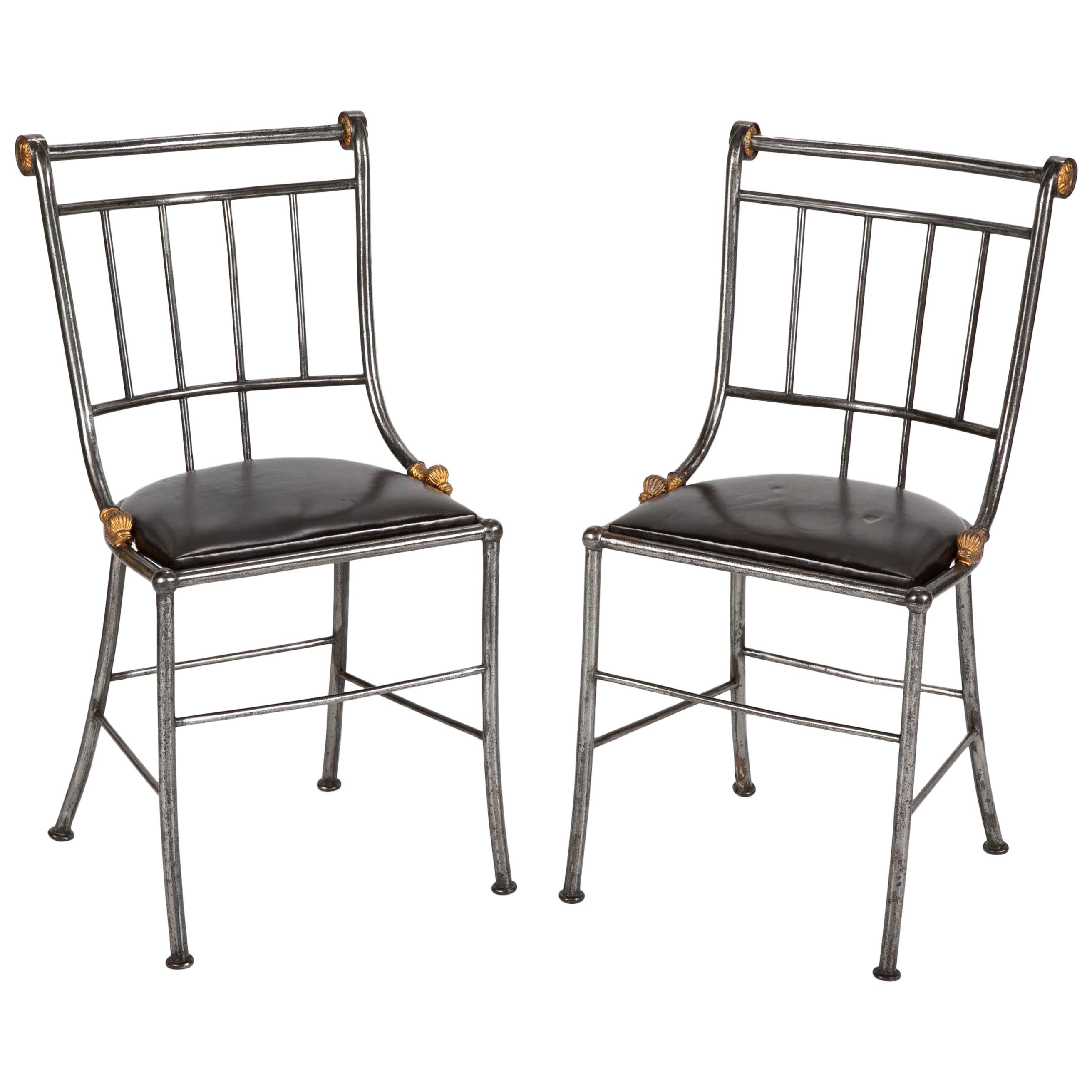 Pair of Steel and Gilt Metal Hall Chairs For Sale