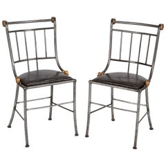 Pair of Steel and Gilt Metal Hall Chairs