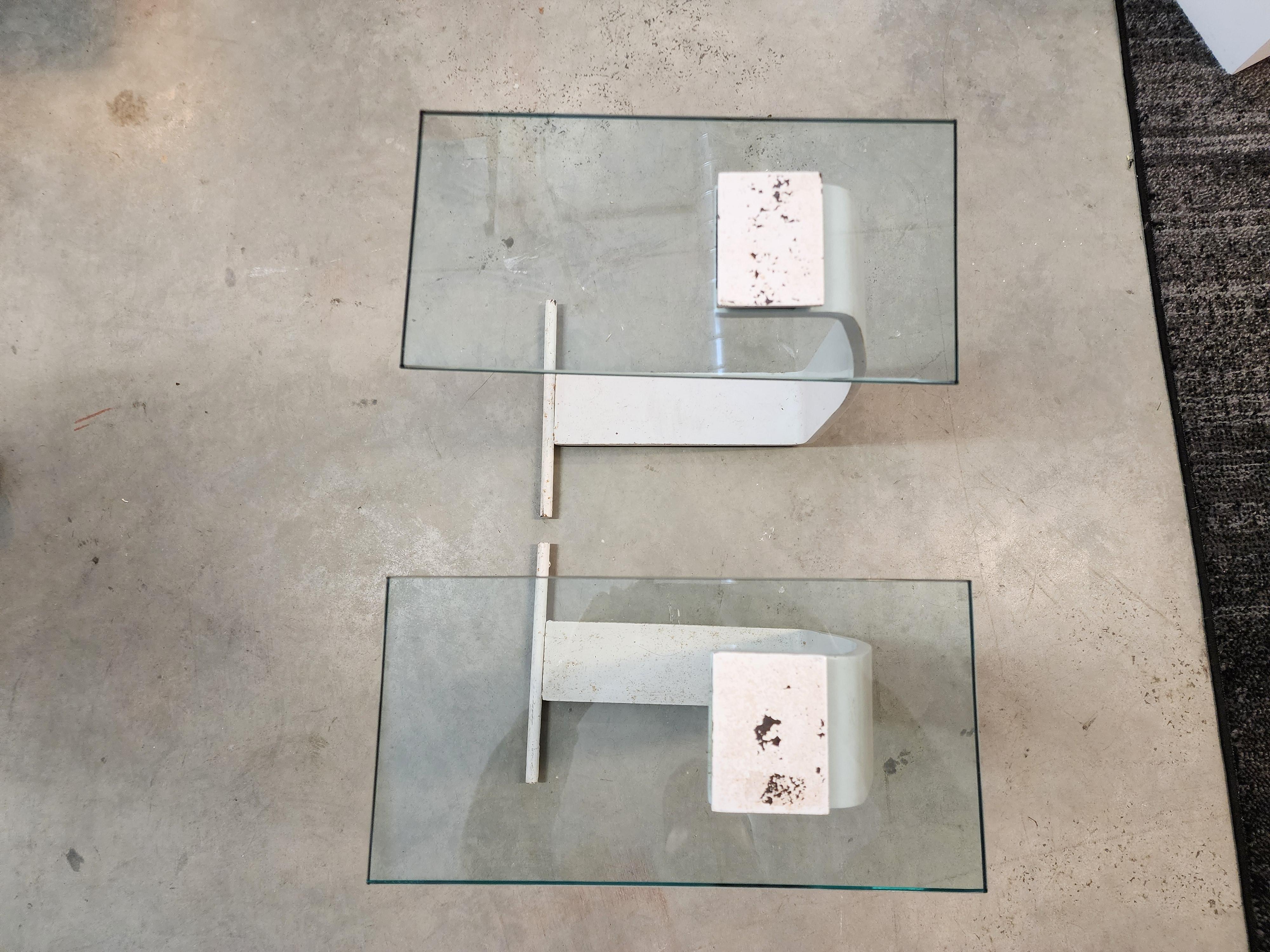 American Pair of Steel and Glass Cantilevered Side Tables by Design Institute of America For Sale