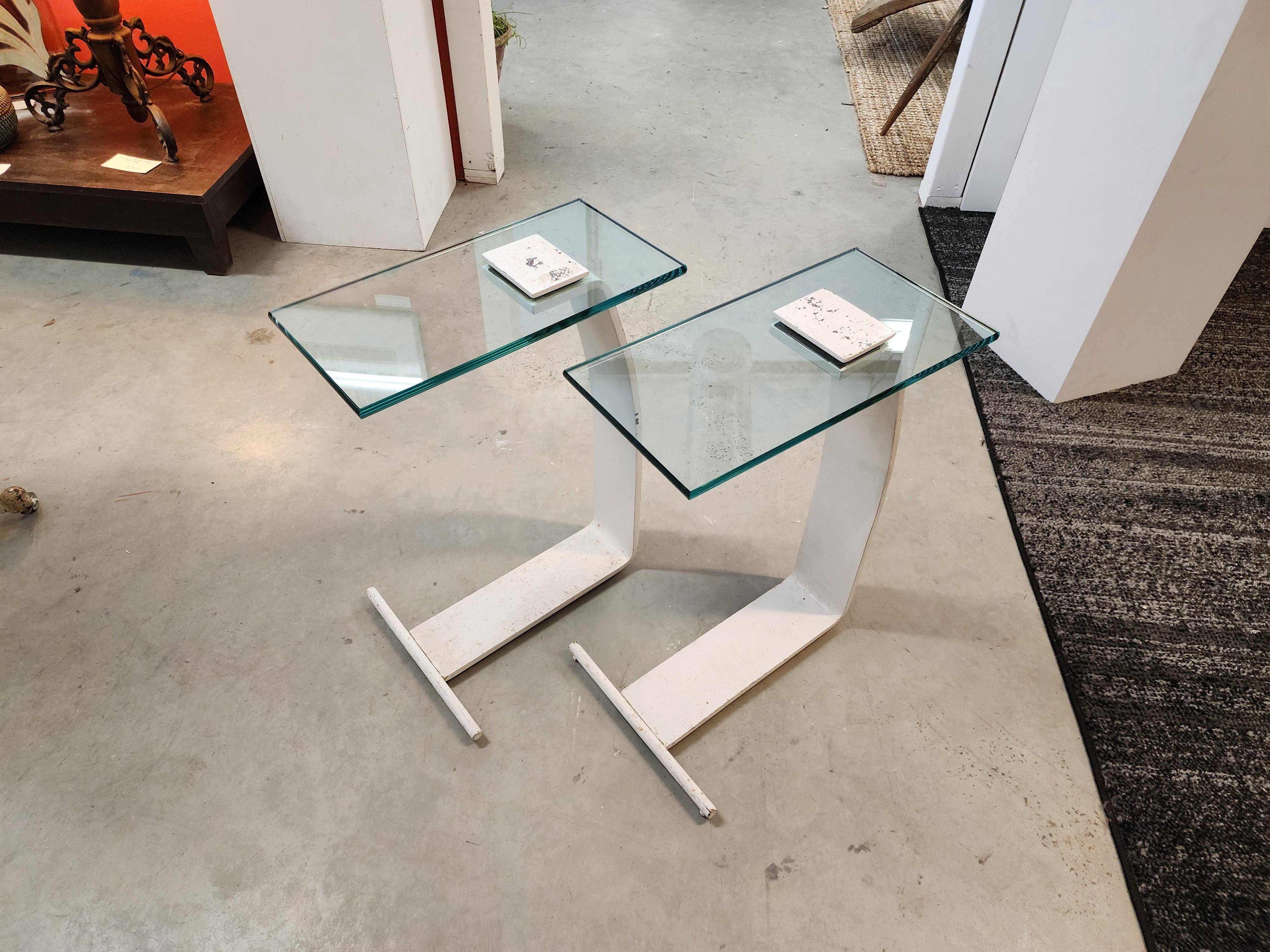 Late 20th Century Pair of Steel and Glass Cantilevered Side Tables by Design Institute of America For Sale