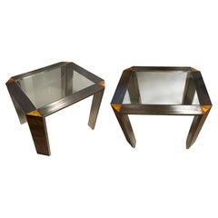 Pair of Steel and Birds-Eye Maple Side Tables in the style of Milo Baughman