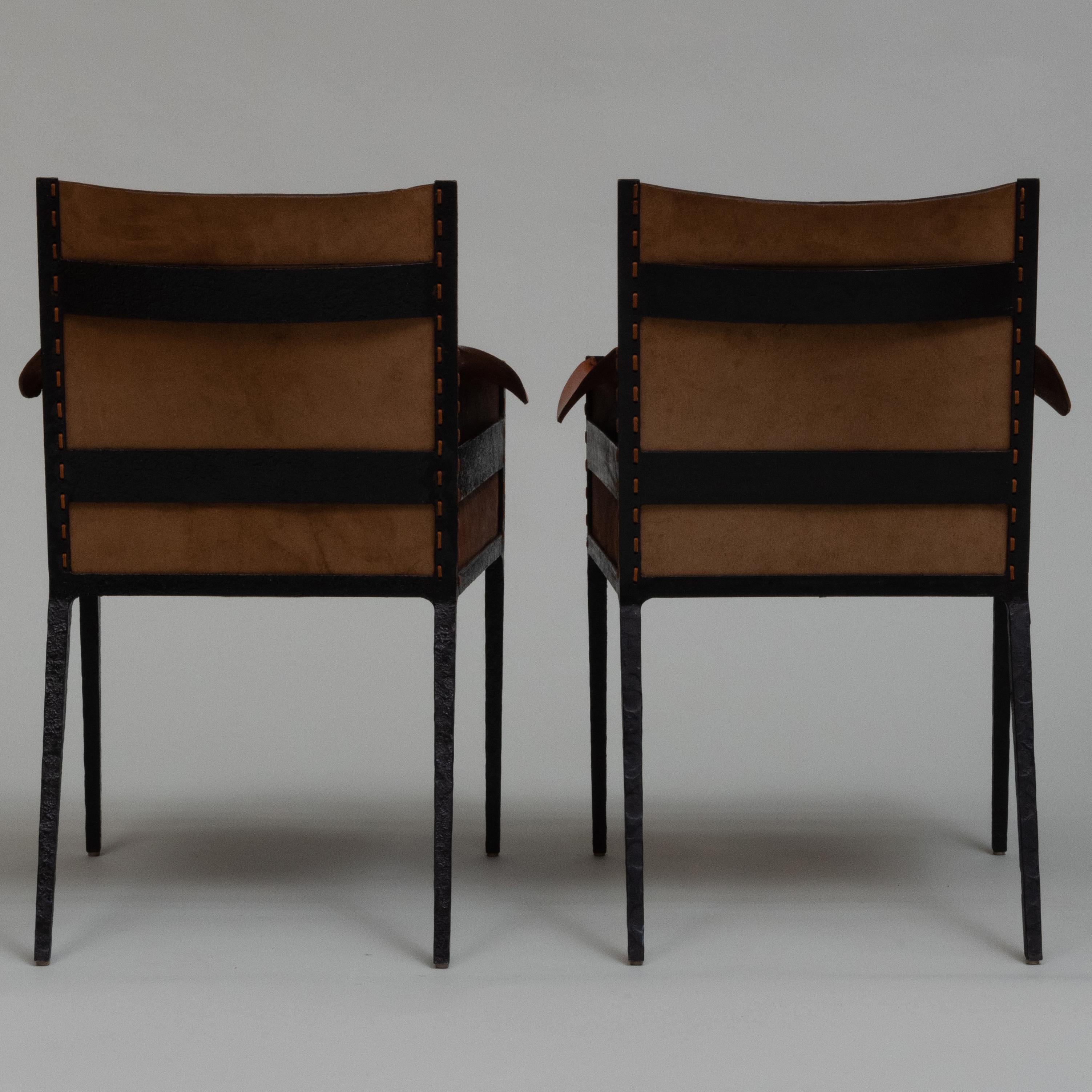 Pair of Steel and Leather Armchairs After Jean Michel Frank In Good Condition In Montreal, QC