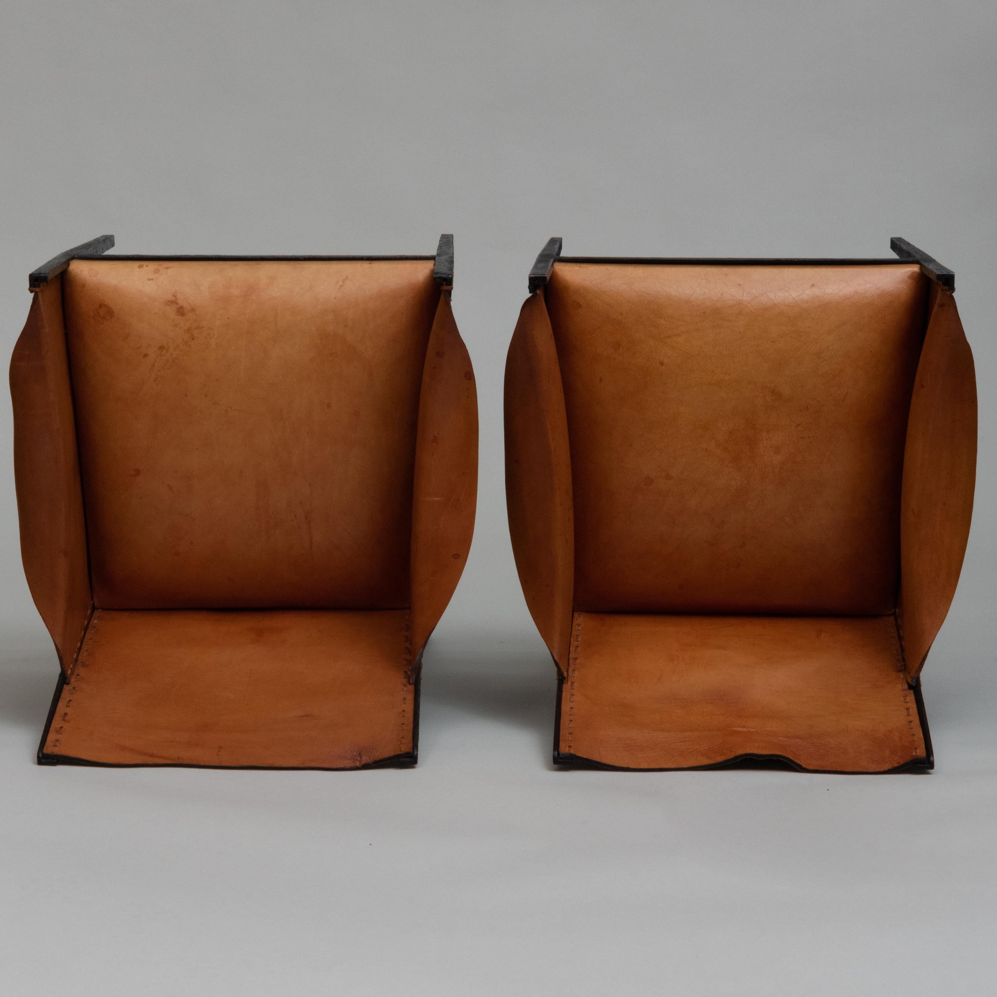 Pair of Steel and Leather Armchairs After Jean Michel Frank 1