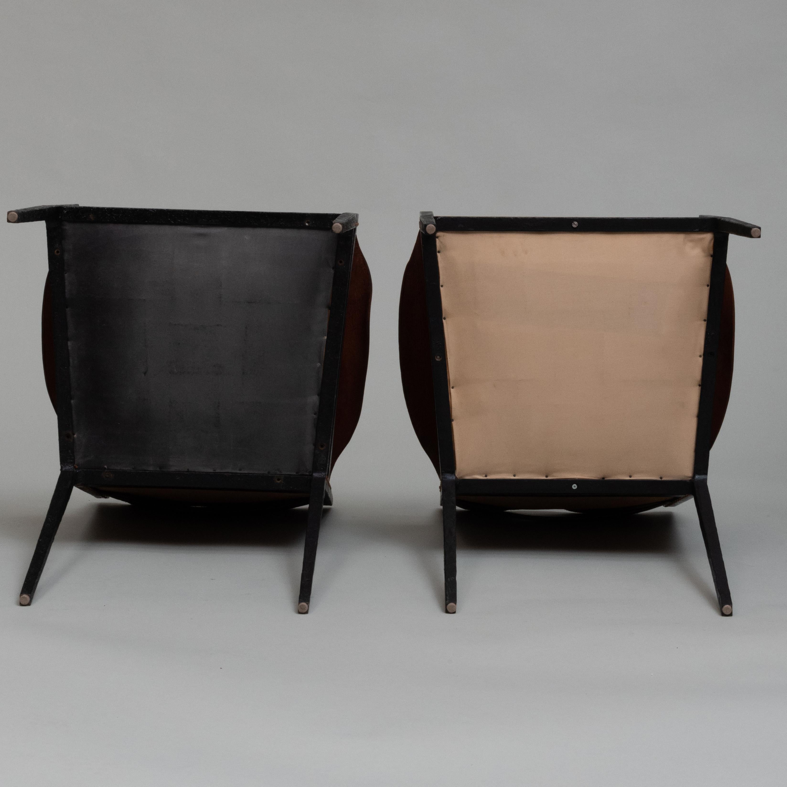 Pair of Steel and Leather Armchairs After Jean Michel Frank 2