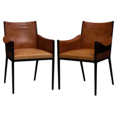 Pair of Steel and Leather Armchairs After Jean Michel Frank