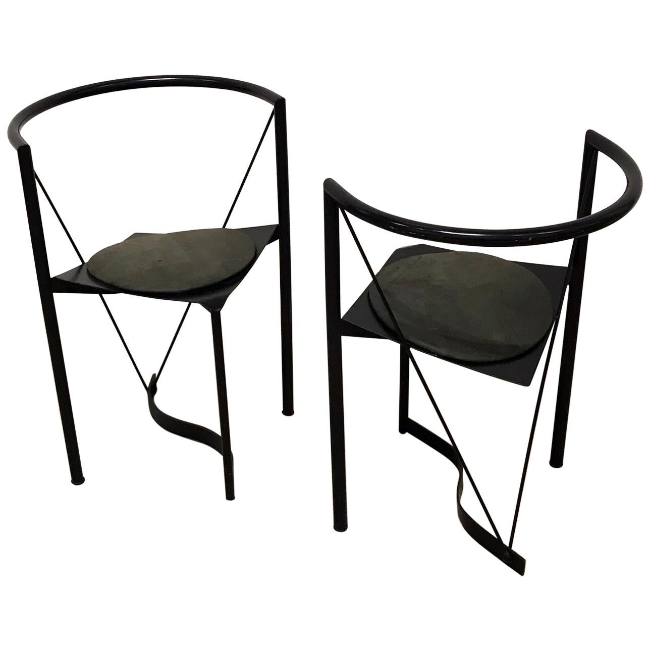 Pair of Steel and Leather Chairs For Sale at 1stDibs
