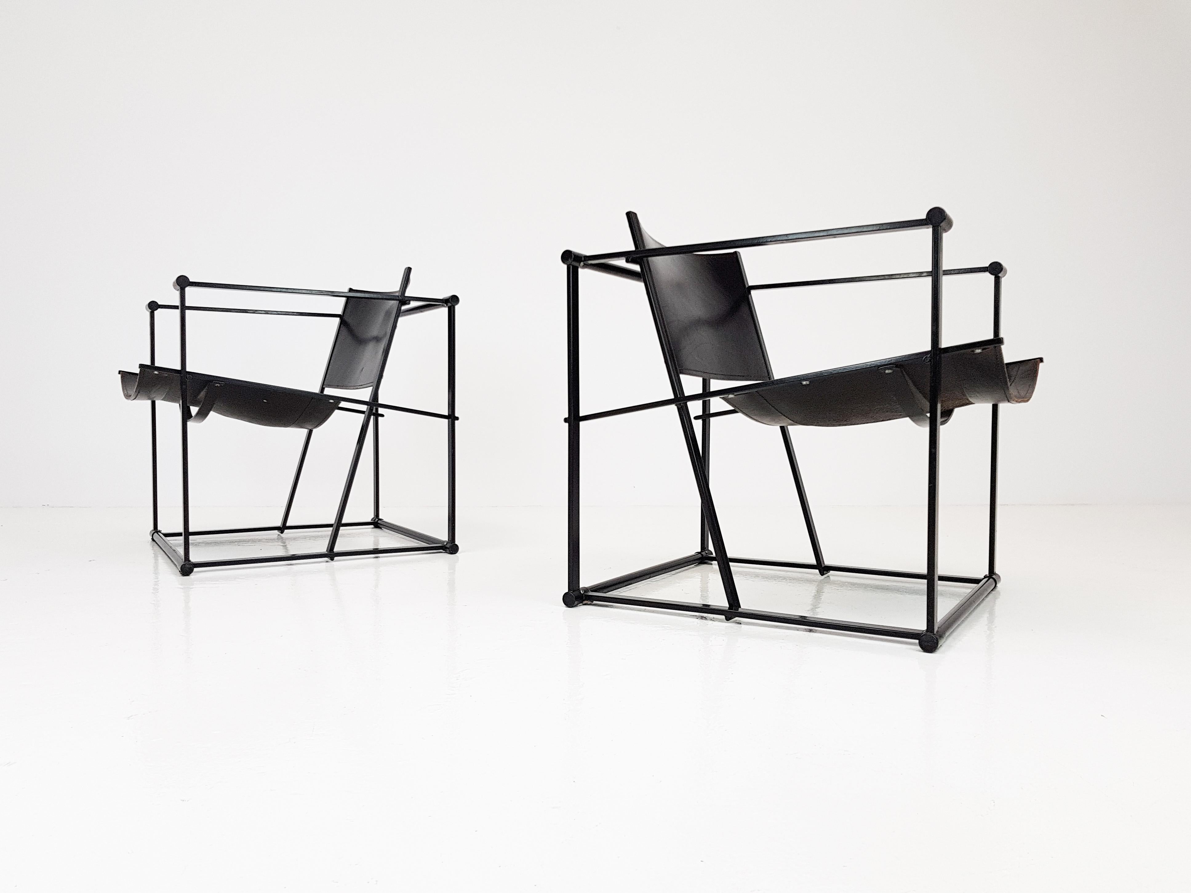 Pair of Steel and Leather FM62 Chairs by Radboud Van Beekum for Pastoe, 1980s 5
